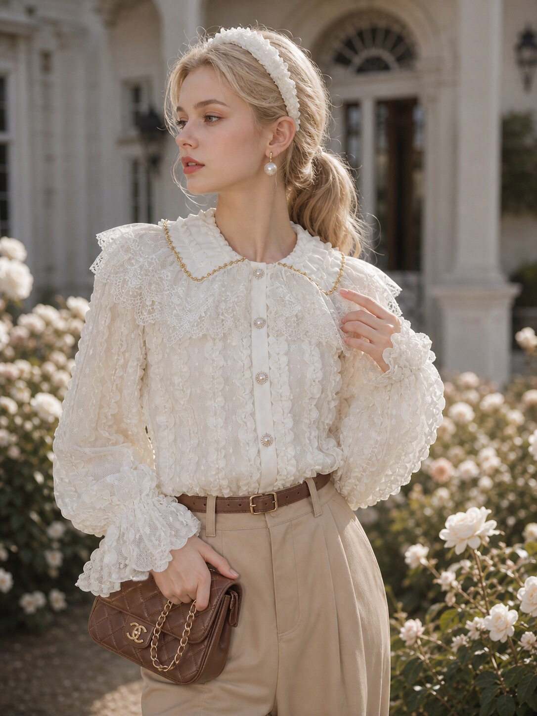 凡爾賽的冬日晨霧 ∙ 重工金絲蕾絲保暖外套式襯衫 Versailles Winter Mist ∙ Gilded Lace Warm Lined Jacket Blouse