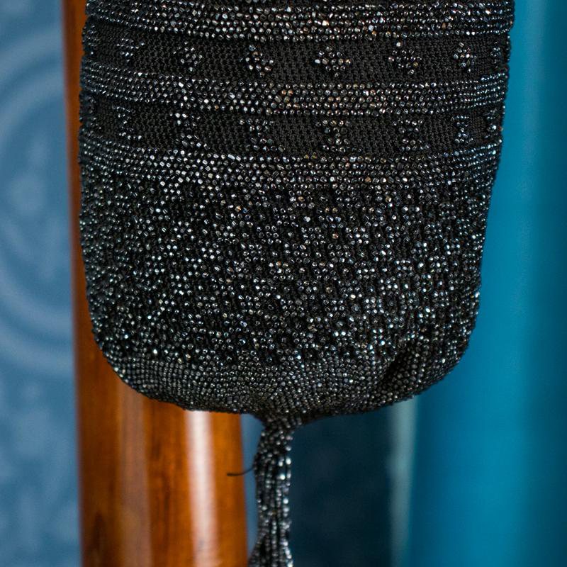 c.a. 1920-30s European Art Deco Micro-beading Reticule Drawstring Bag (EZ194)