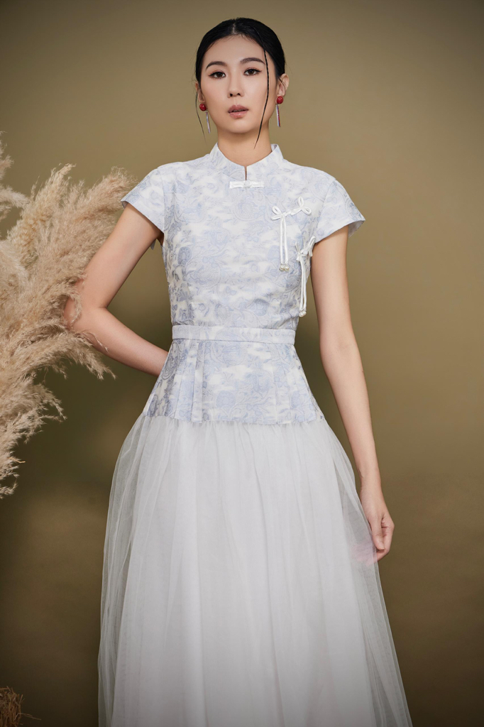 CD2160 Jacquard Tulle Qipao Dress