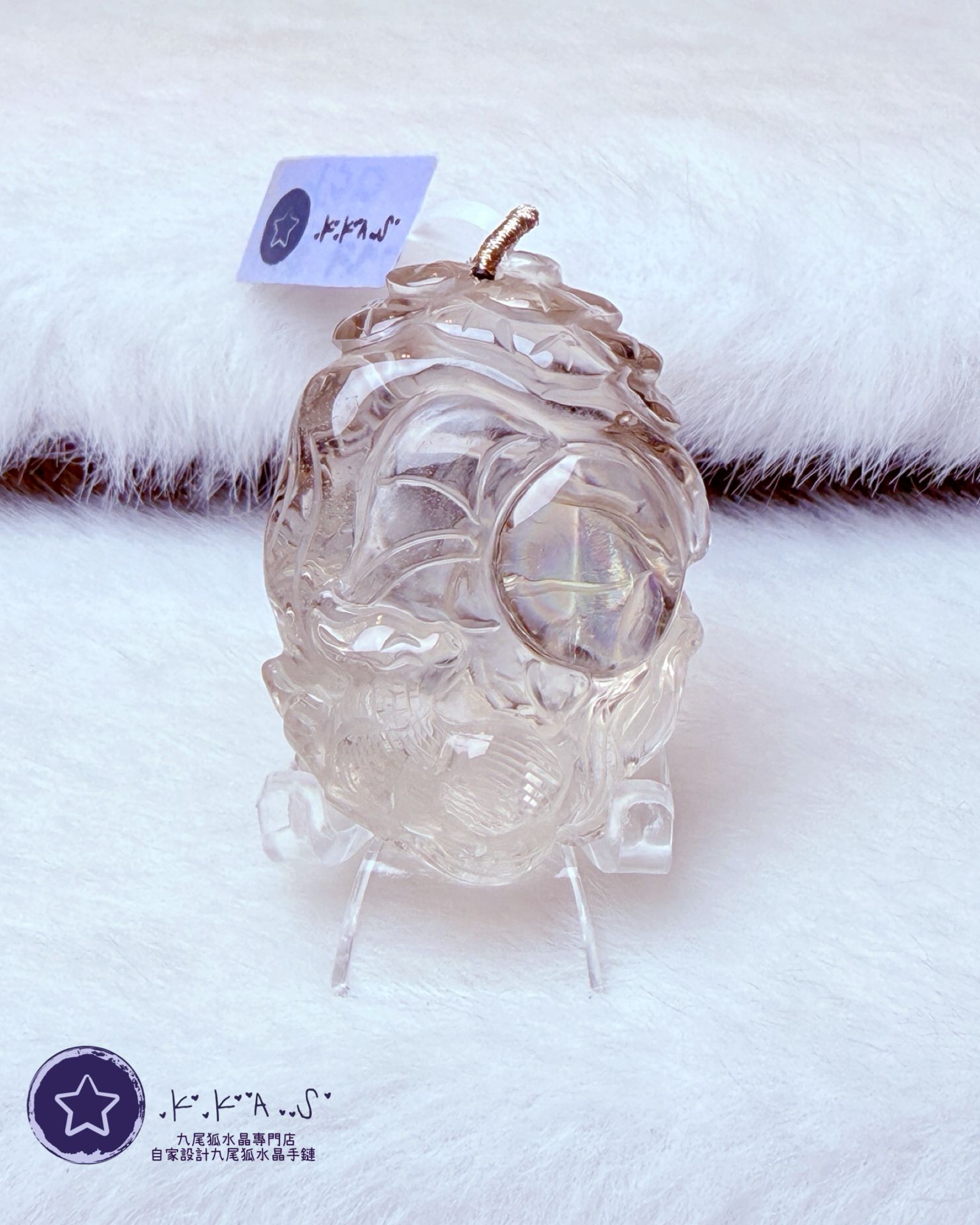 K00204 彩虹白阿賽 側面狐 - 吊墜/手牌兩用款