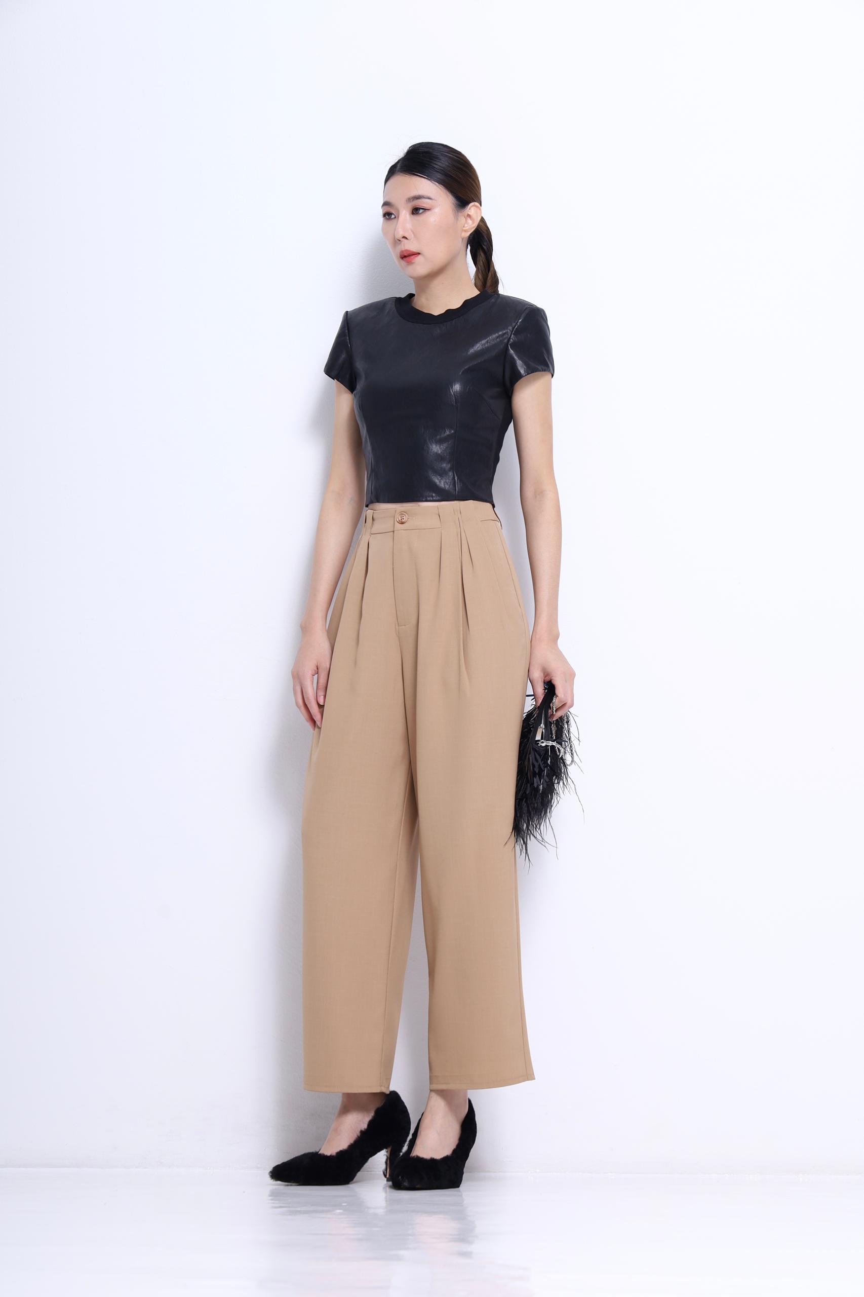 前面皮革背部针织布料上衣 2668