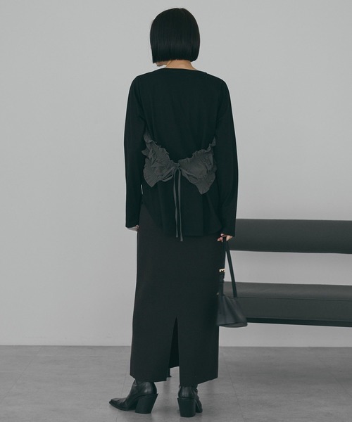 裹胸前設計感後綁帶上衣