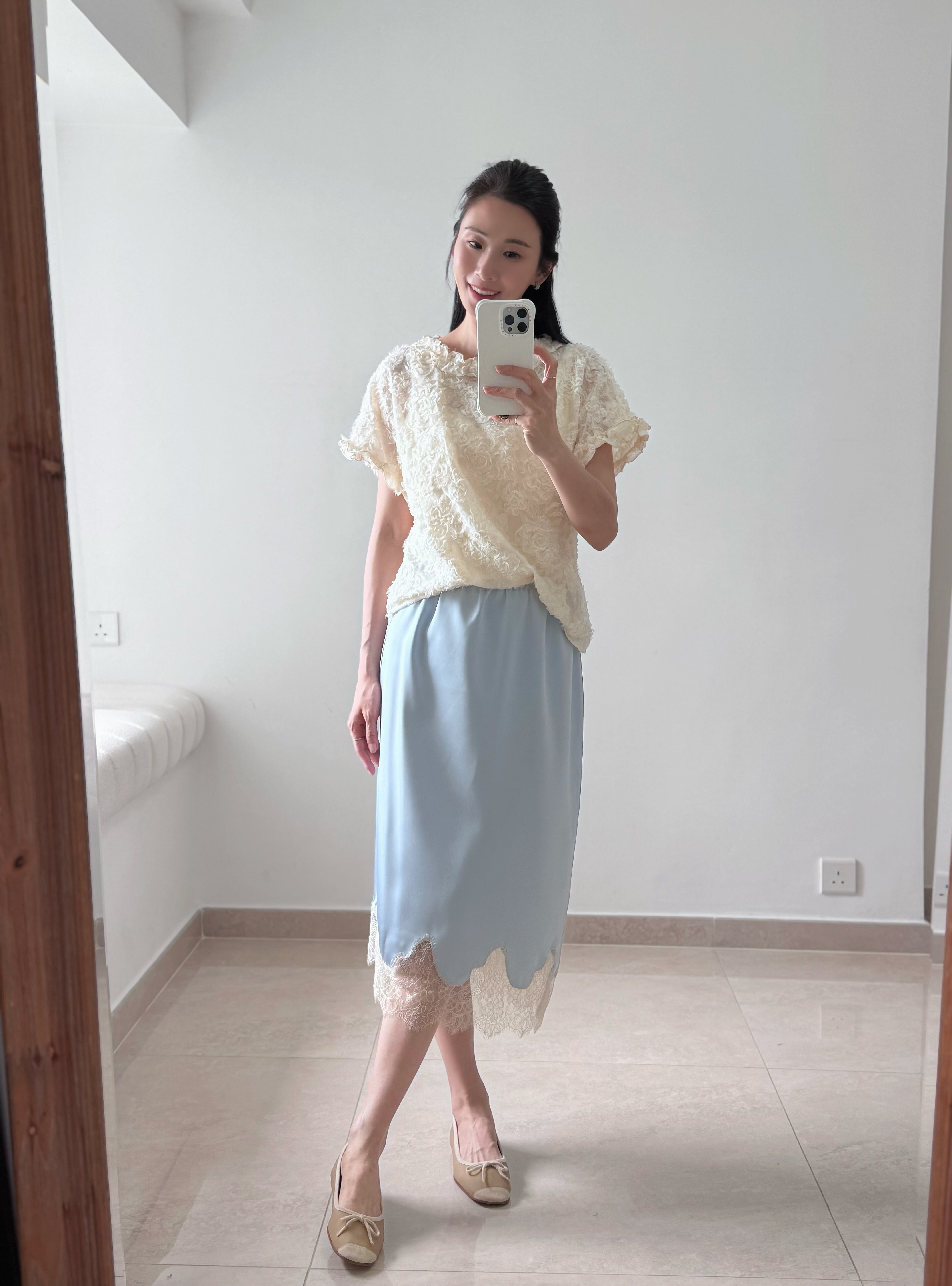 Feminine textured flower blouse