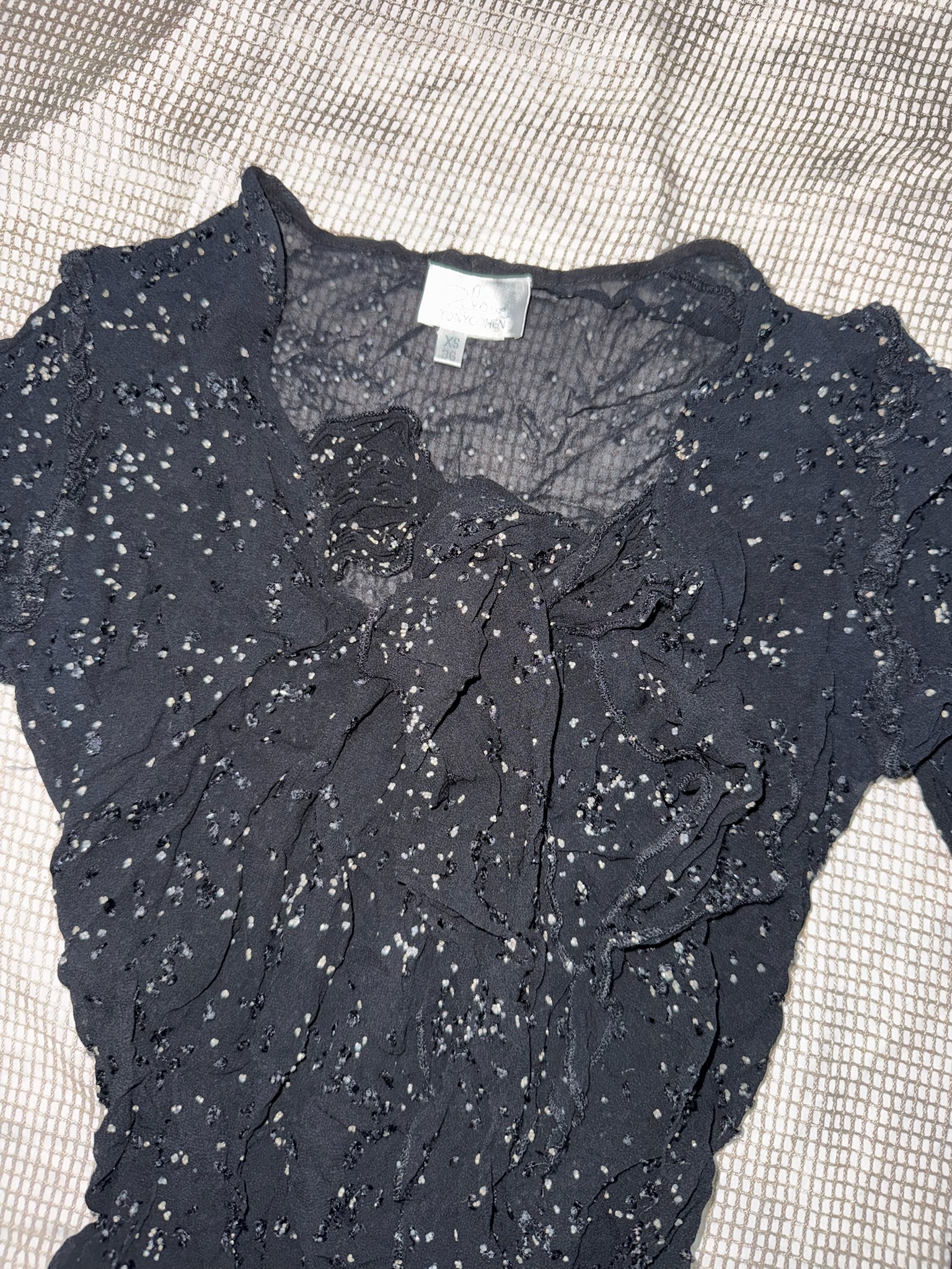 Sparkling Speckled Mesh Ruffle Blouse