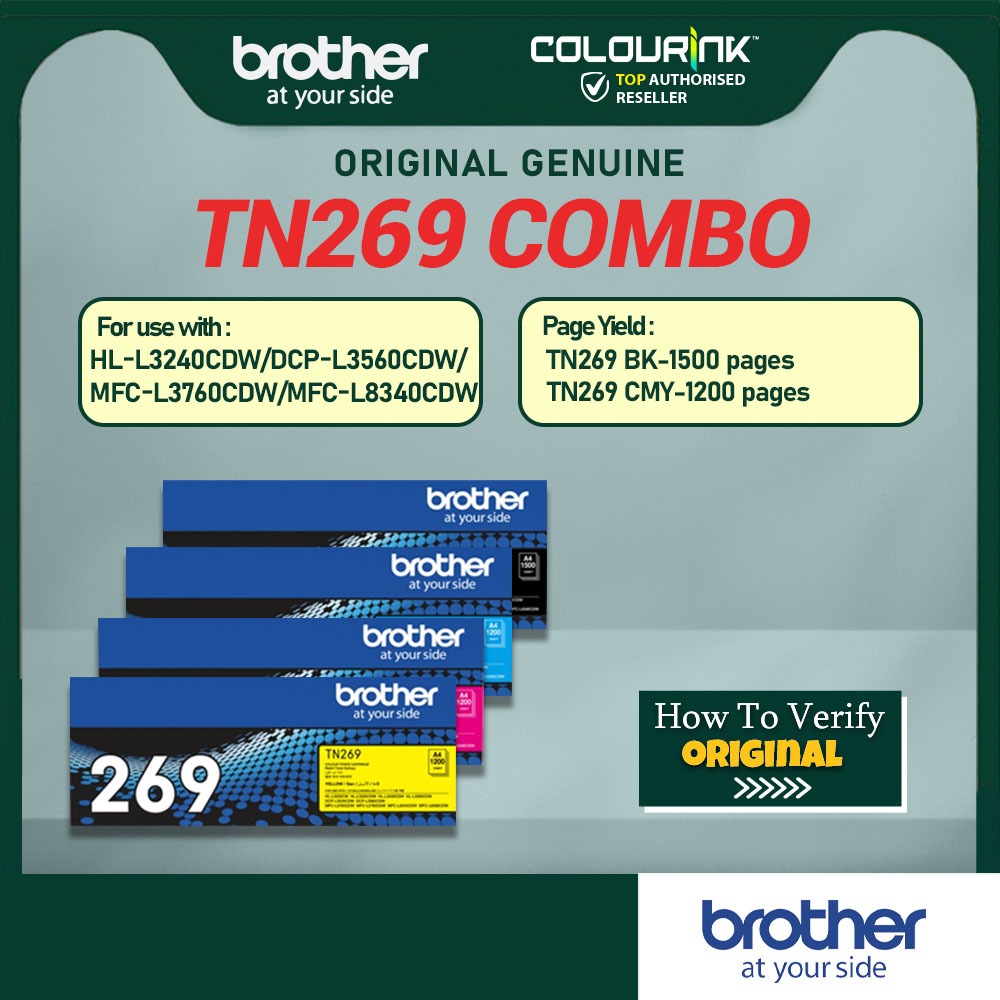 Brother TN-269 Cyan Magenta Yellow Black Original Colour Toner Cartridge for L3240CDW L3560CDW L3760CDW L8340CDW TN269