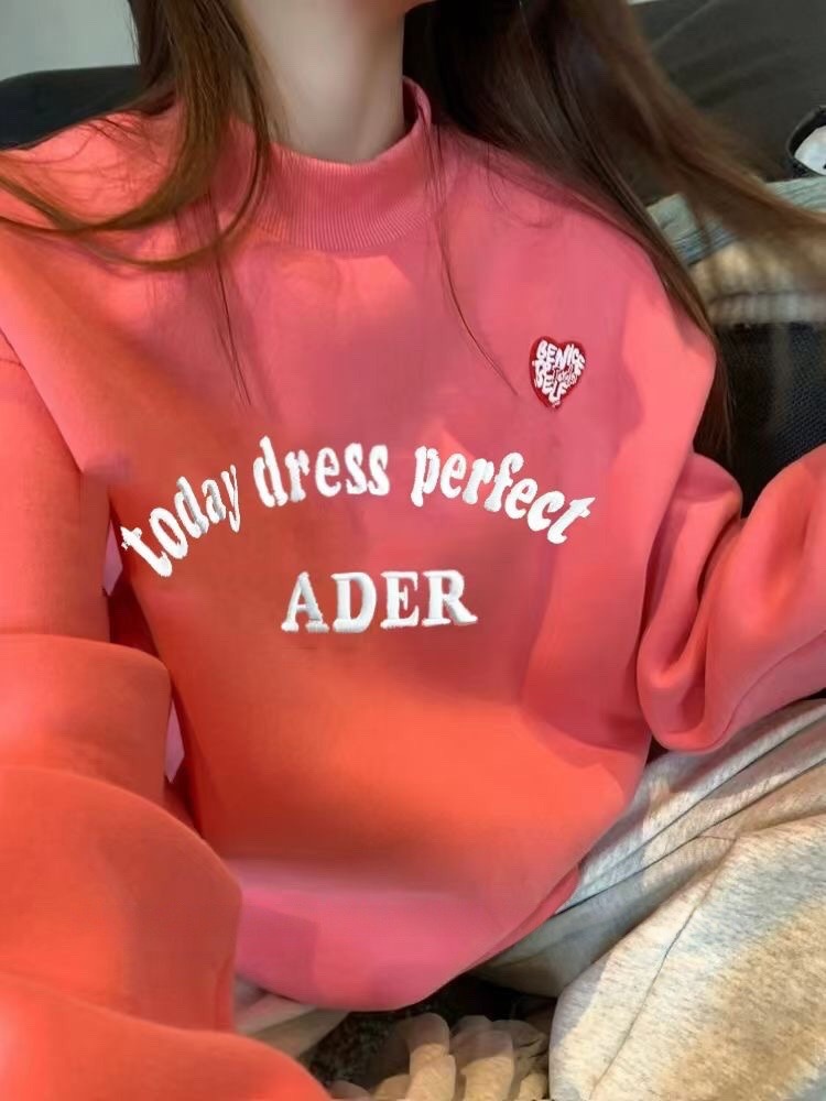 ADER 立體凹凸字母刺繡圓領加絨衛衣