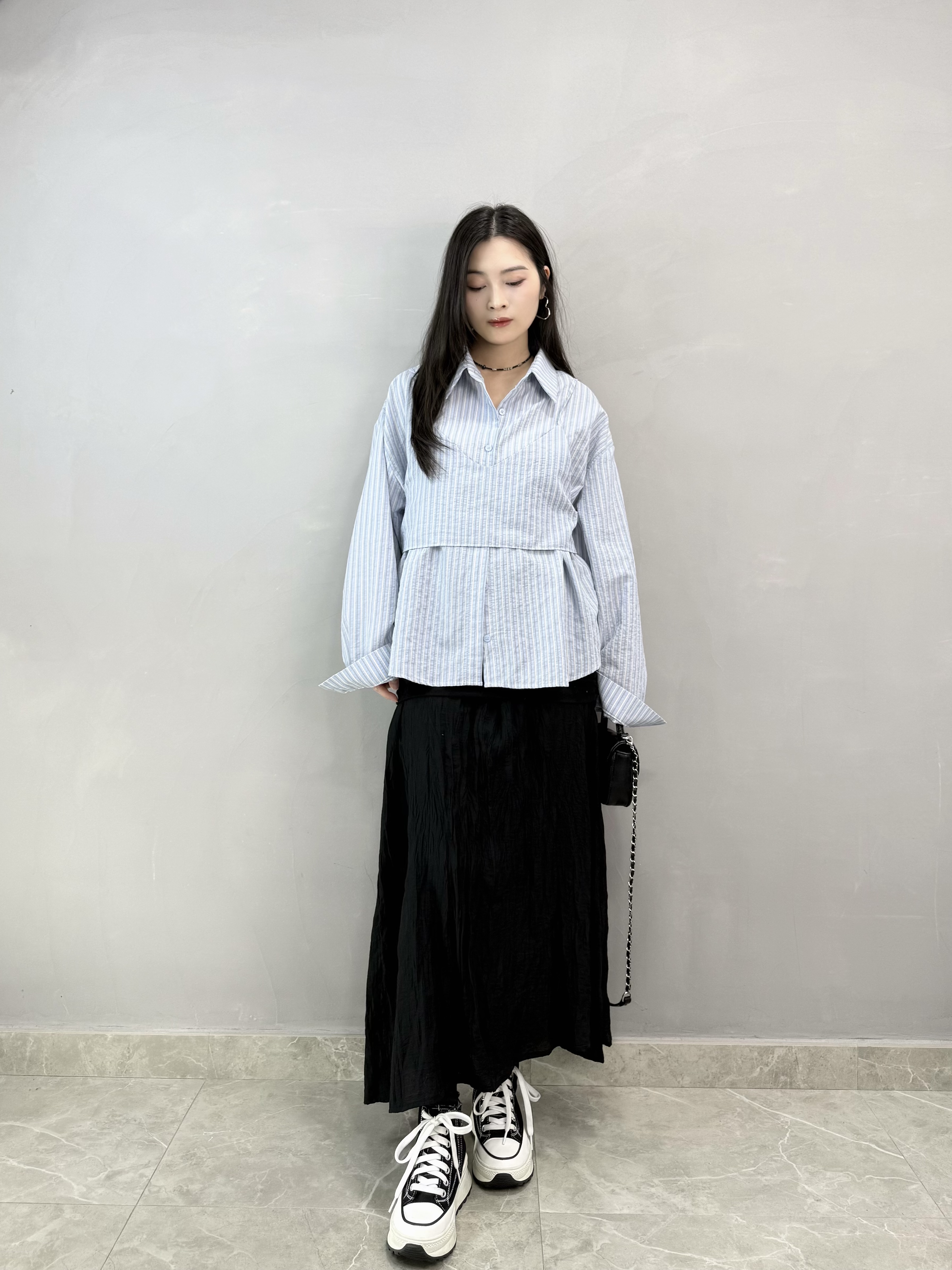 J80 條子恤衫+吊帶Set