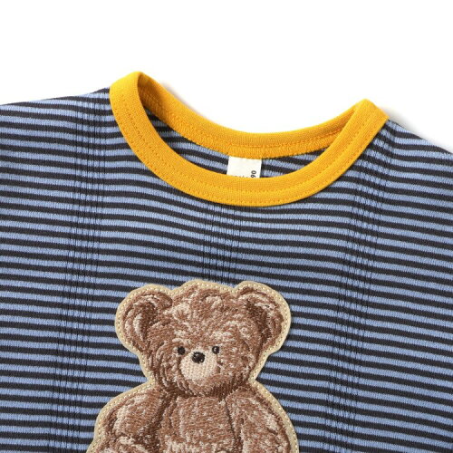 🆕【⭐訂購⭐】🇯🇵日本直送🌀小熊刺繡貼布 拼色綑邊袖 條紋短袖Tee［3款選］🌀 [ELDA-0279][260530]