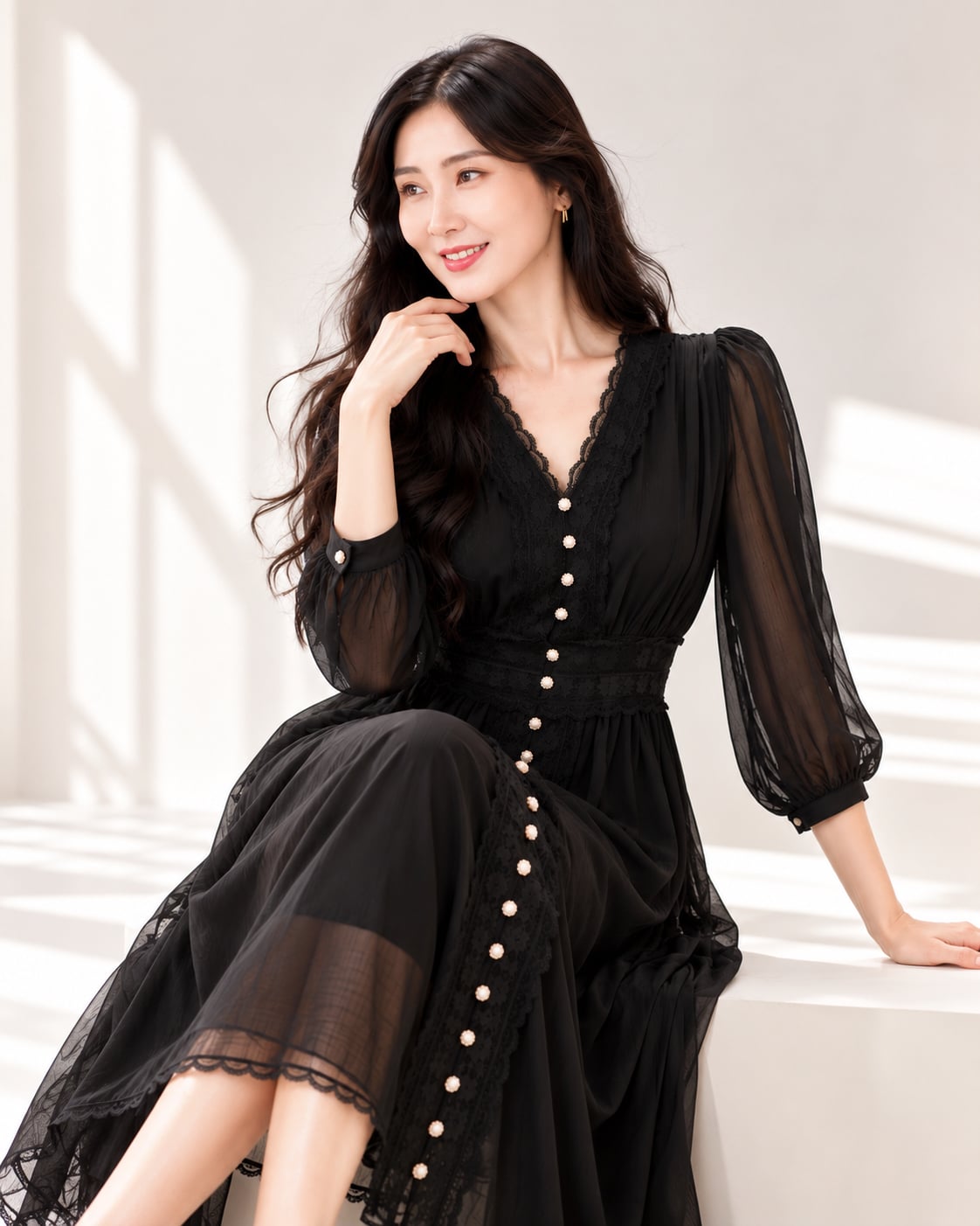 5178 Élise Lace Chiffon Midi Dress