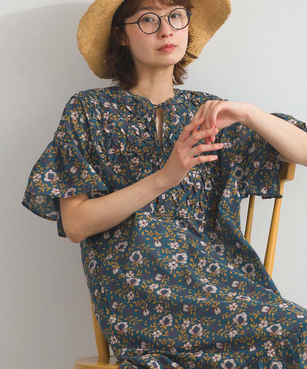 LP - 印度棉復古花卉連身裙 (藍色)