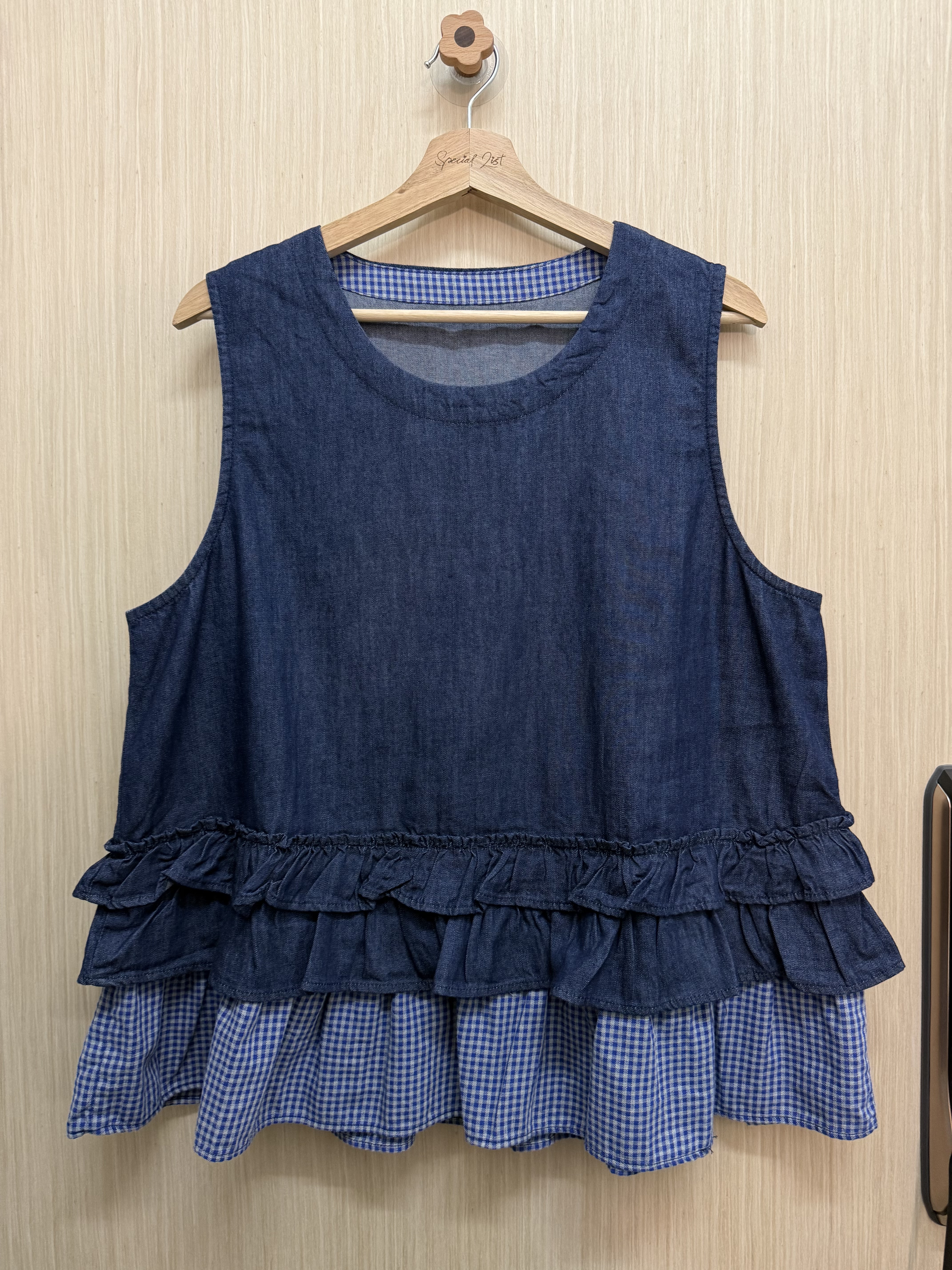 拼布𝐫𝐮𝐟𝐟𝐥𝐞牛仔背心