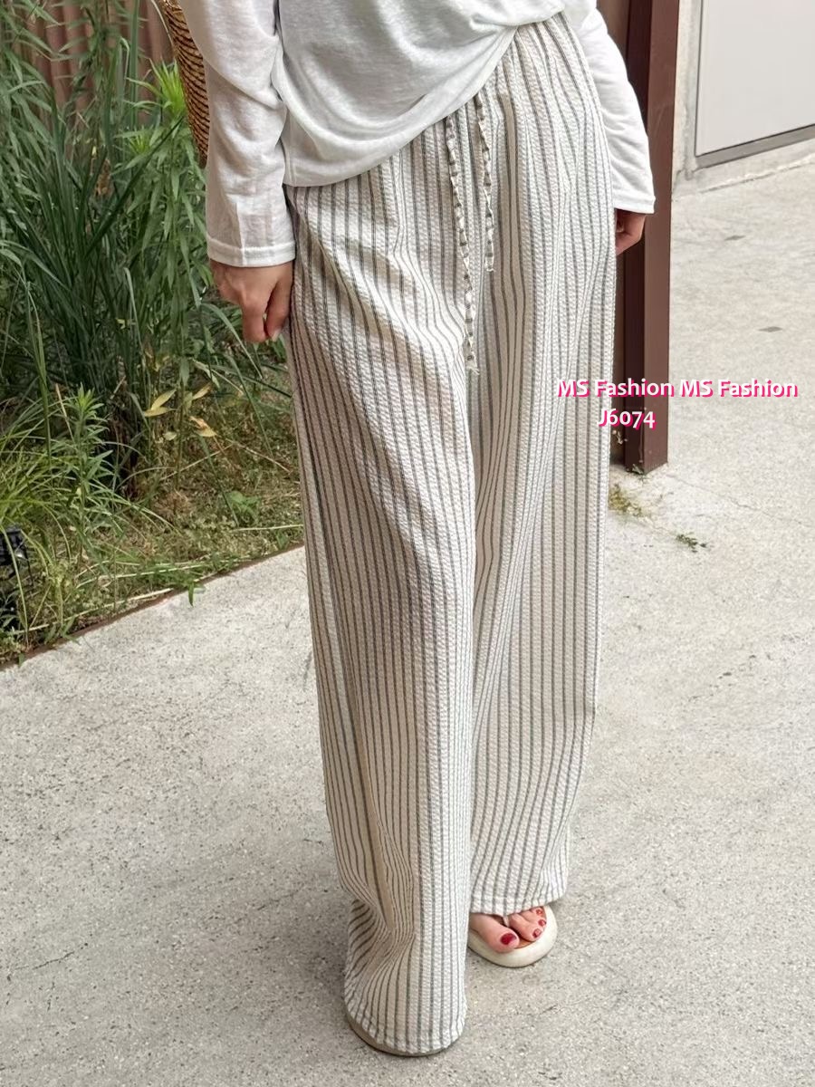 J6074 韓國🇰🇷直條紋闊筒褲
