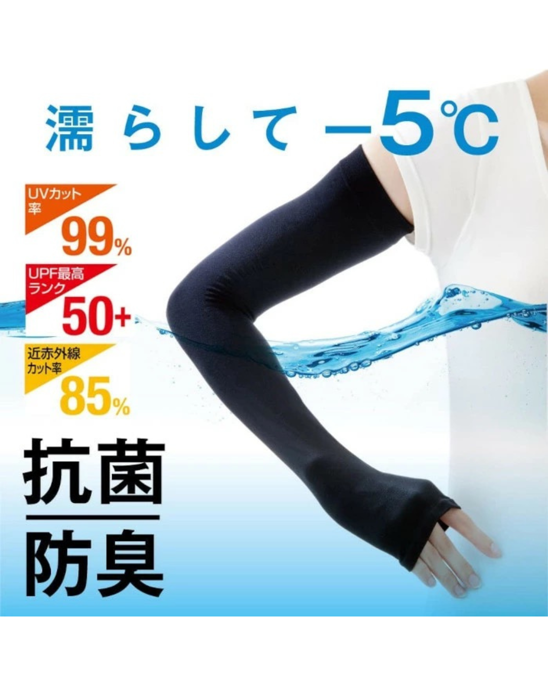 日本代購【 日本直送 AQUA PLUS+ ❄️水陸兩用  抗UV -5℃ 涼感防曬手袖露手指  加強版 | -5℃ Cooling UV Arm Cover • Water & Land Use  】
