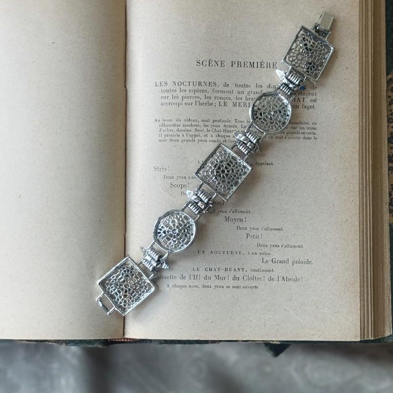 Vintage 1950-60s Silver x Blue Statement Bracelet (NZ108)