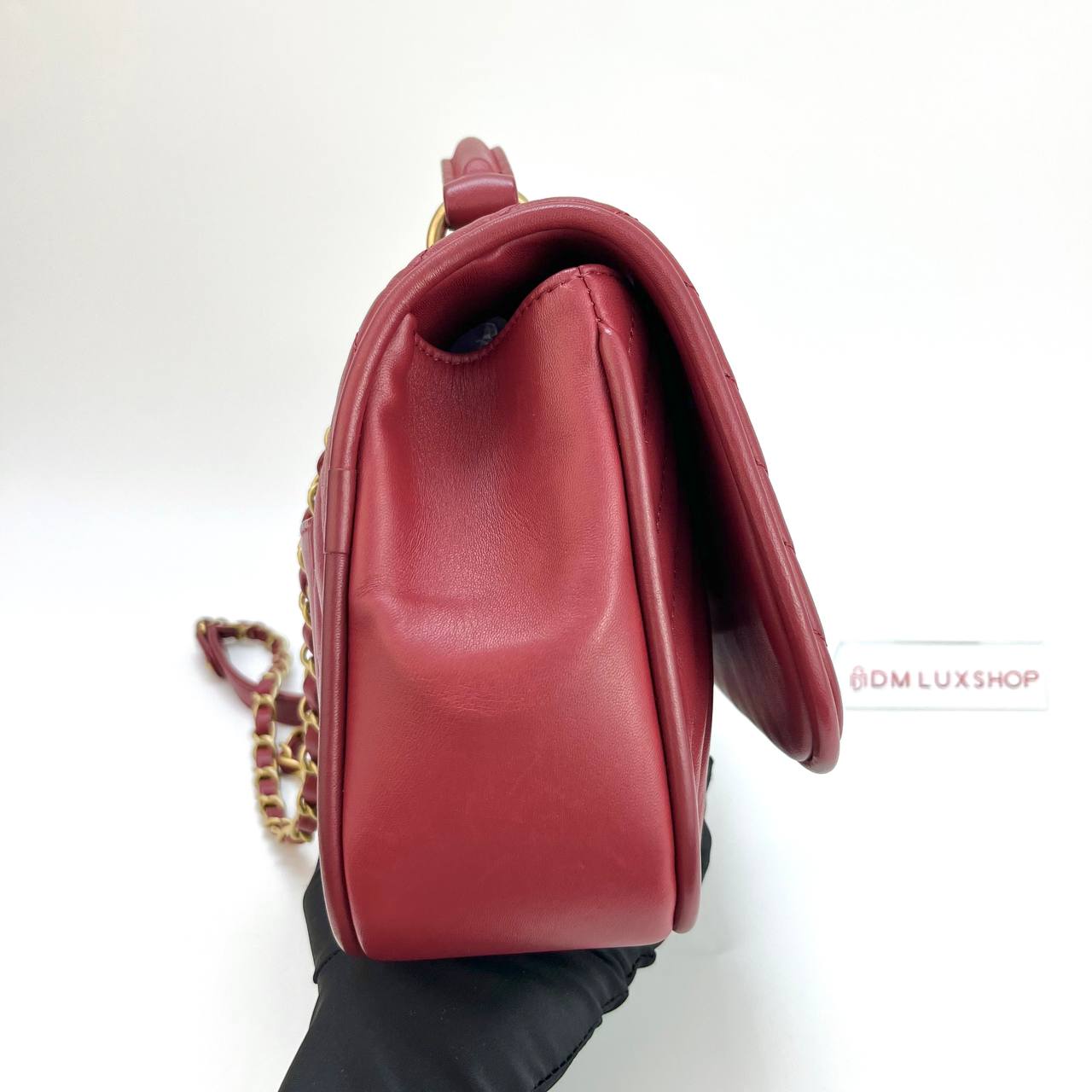 Chanel Chevron V-Stitch Top Handle Flap Bag Red GHW (Serial 24, Y: 2018)