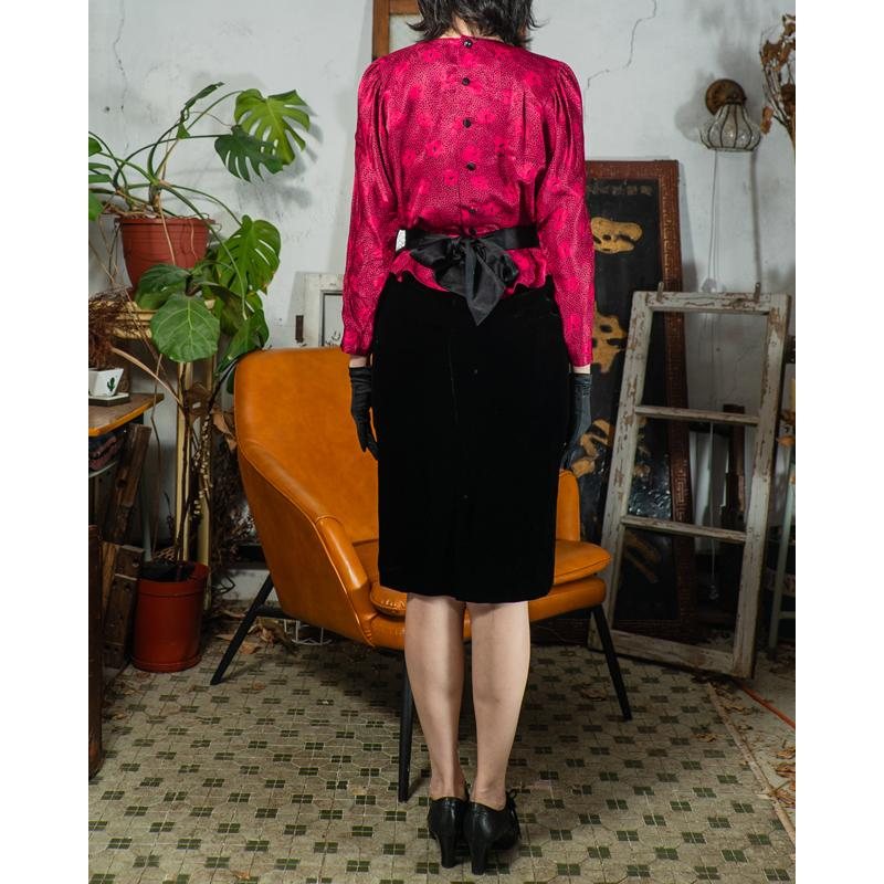 Vintage 1980s Tokyo Style Crimson Panther Velvet Bottom Faux Twin Dress (MT1608-149)
