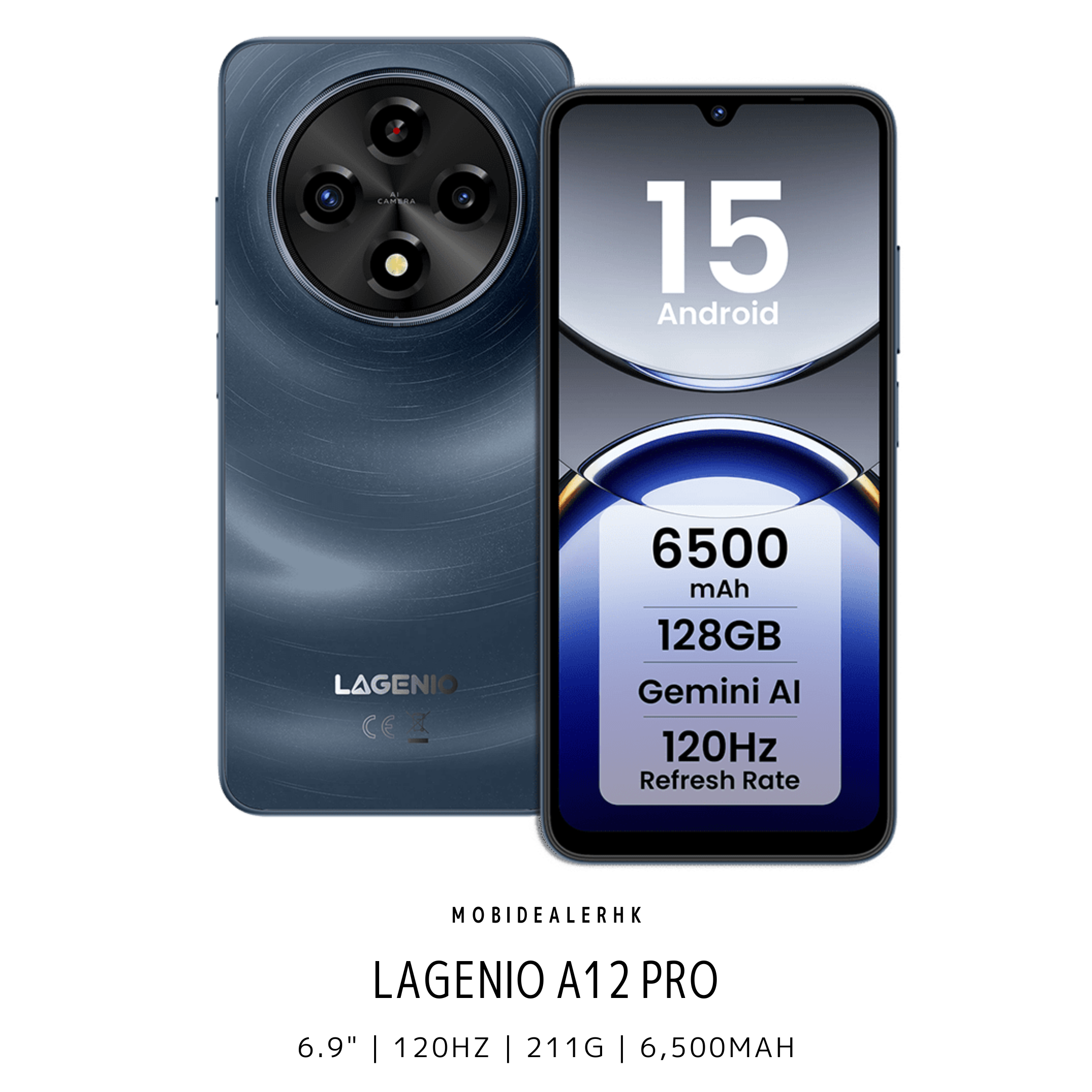 Lagenio A12 Pro | 4G | 智能手機 | 6.9" | 120Hz | 211g | 6,500mAh