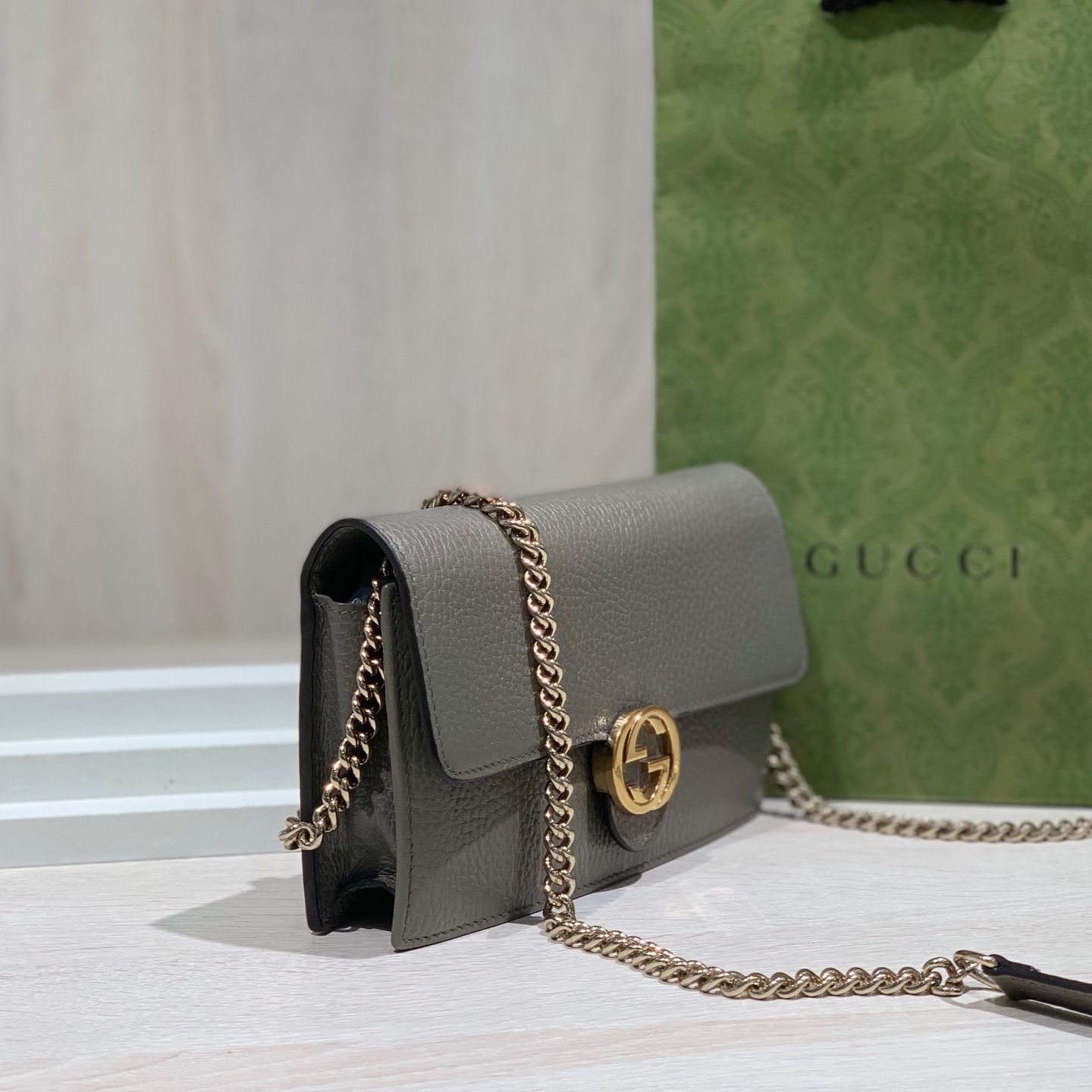 【預訂貨品】Gucci雙G灰色牛皮woc