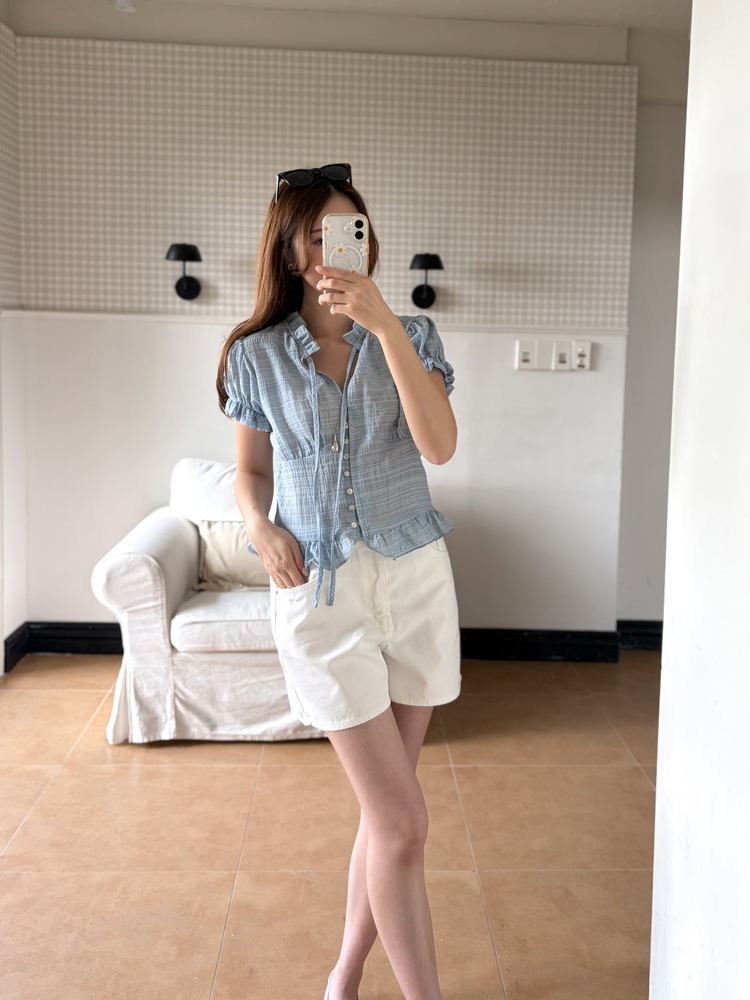 Lucie Ruffle Blouse (Blue)