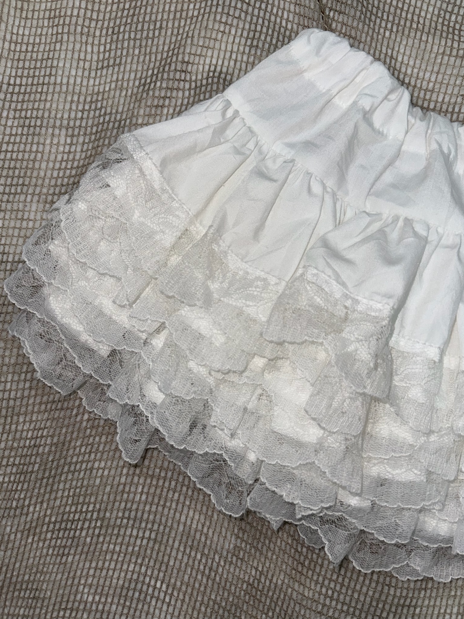 Multi-Layered Ruffle Mini Skirt with Lace Trim