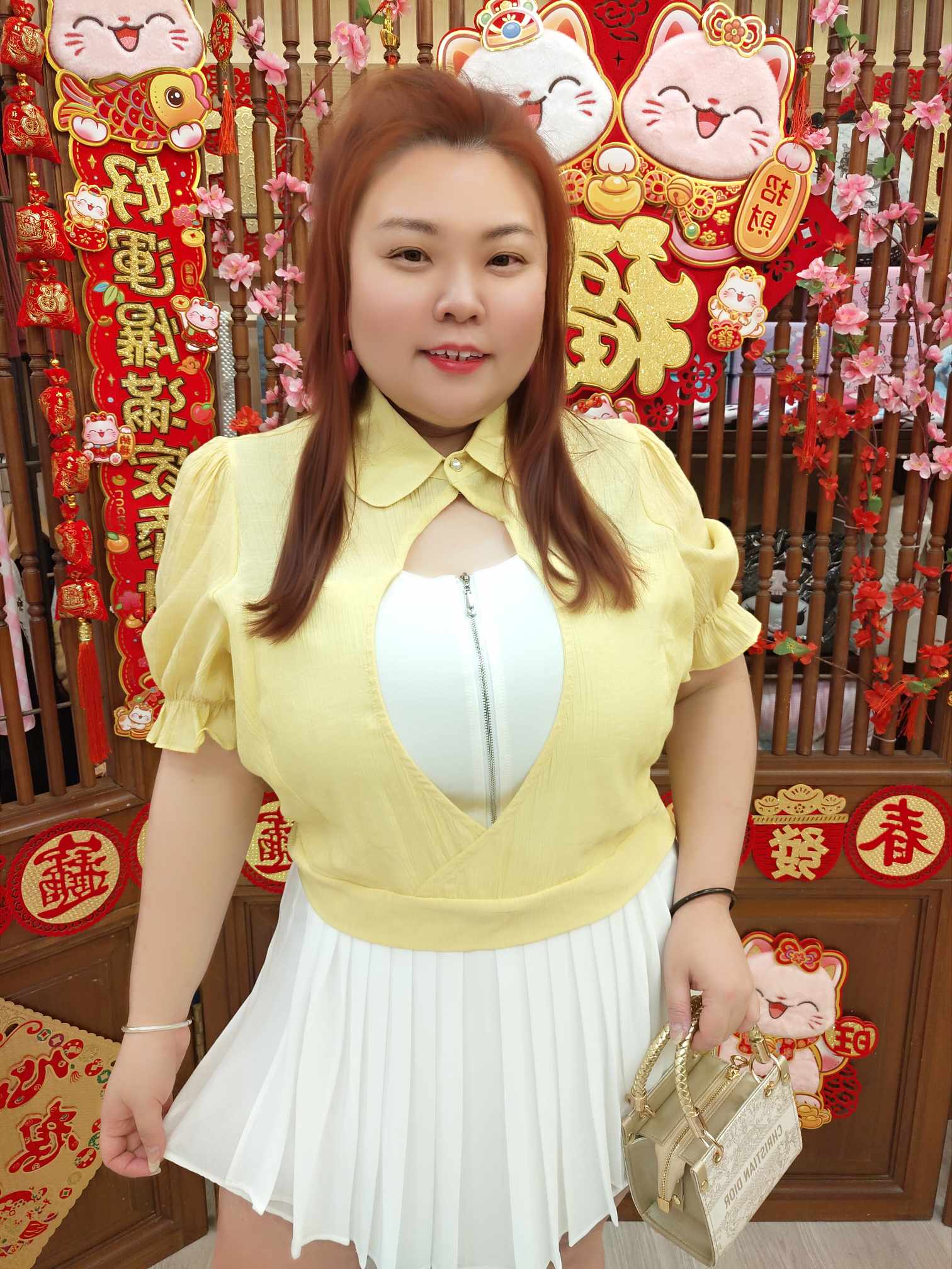 TW#3383 拼色镂空拉链上衣