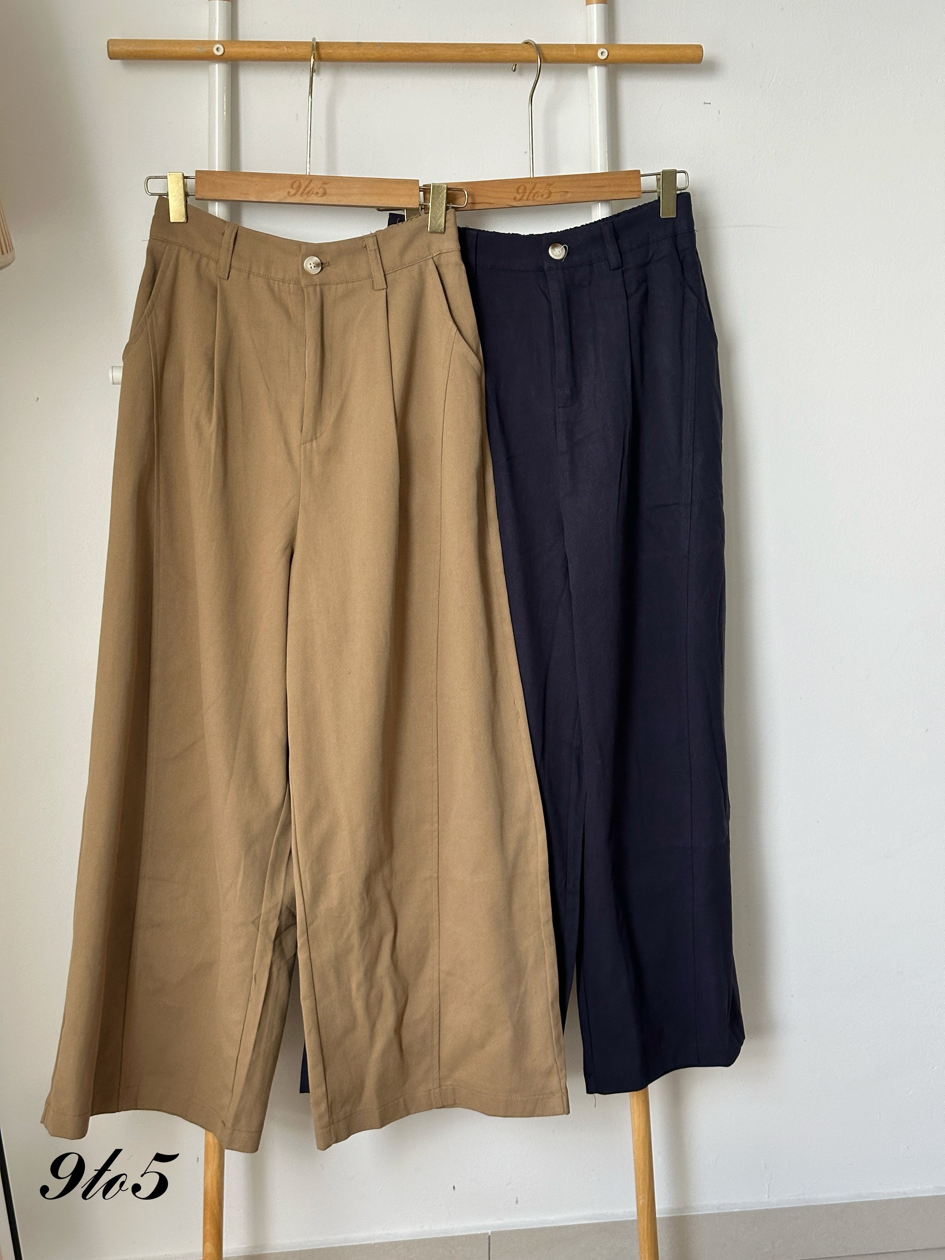 S1859 Wide Leg Long Pants - Blue & Khaki