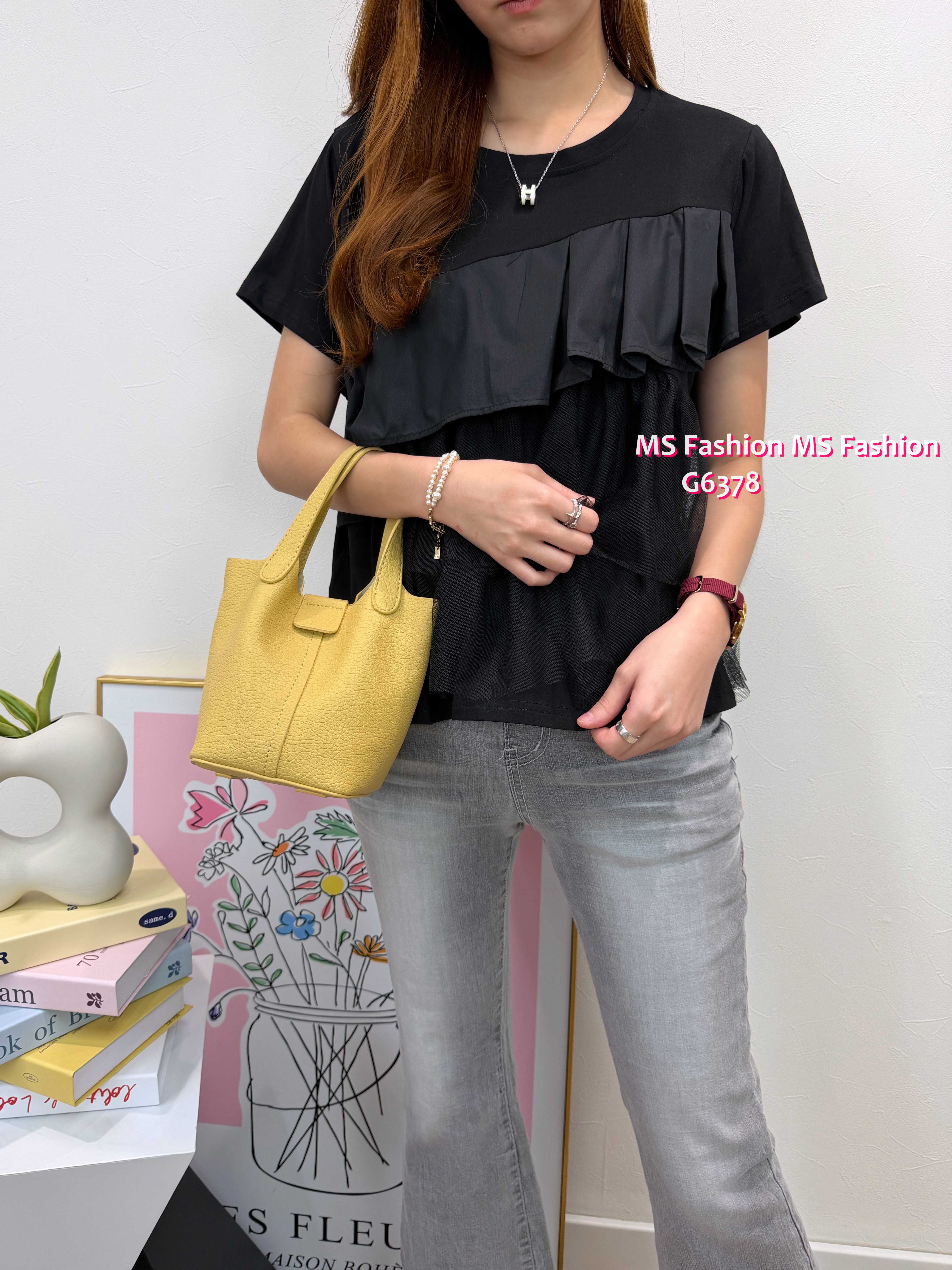 G6378 淨色ruffle top