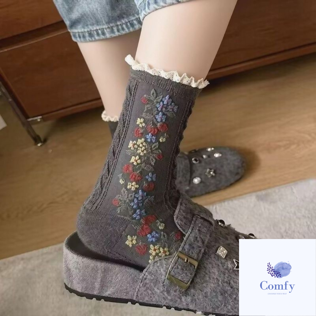 Comfy 莫奈花園喱士中筒襪