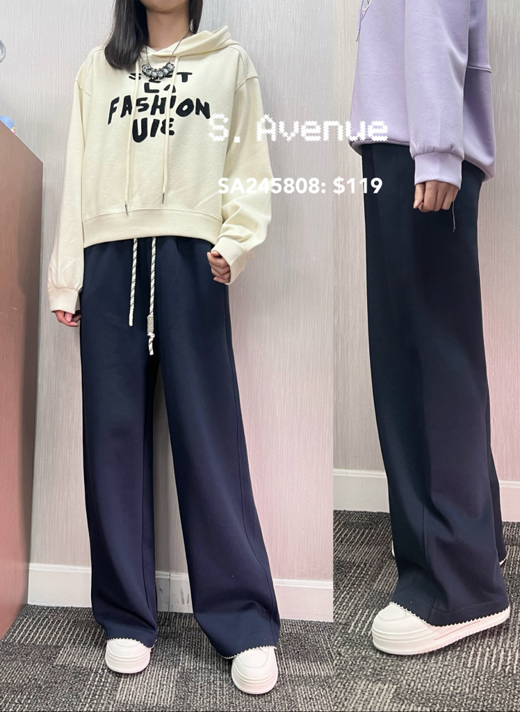 SA245808: 橡筋腰白色繡邊粗繩休閑褲