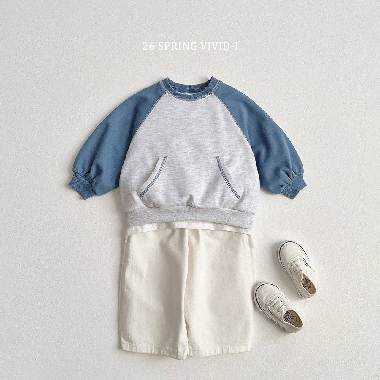 🌸預訂 韓國直送🌸🇰🇷VIVIDI三色拼色袖寬鬆袋鼠口袋衛衣