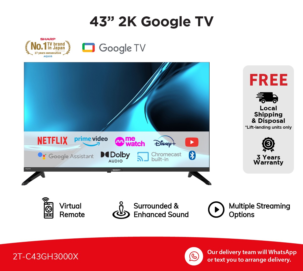 SHARP 43” FHD Google TV 2T-C43GH3000X 