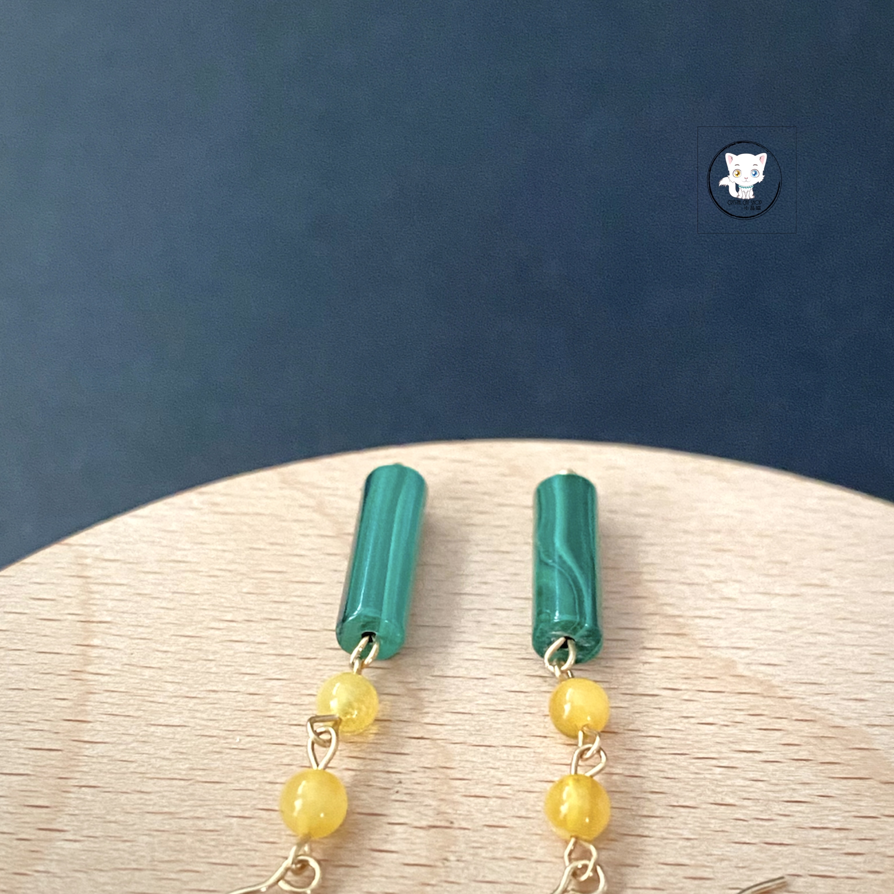 天然孔雀石耳環