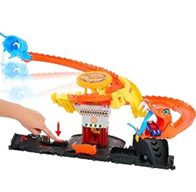 Hot Wheels眼鏡蛇攻擊賽道玩具 1:64車軌套裝 男孩怪獸賽車軌道冒險玩具禮物