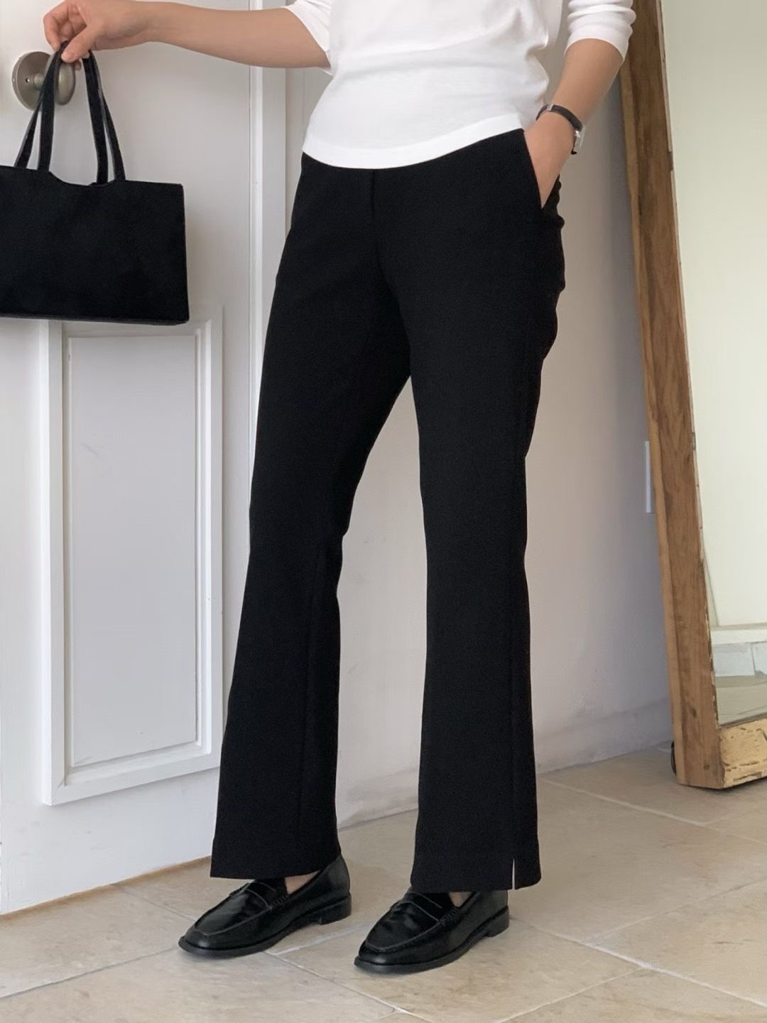 粗橡筋腰微喇叭西褲