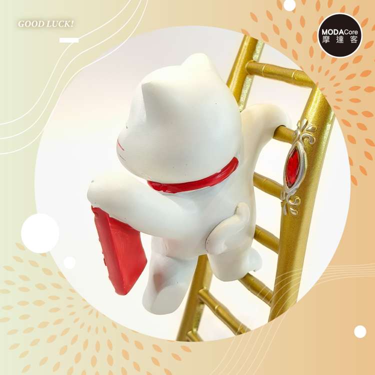 📦訂購 台灣代購 摩達客 開運招財 金色步步高升招財貓爬梯發財擺飾