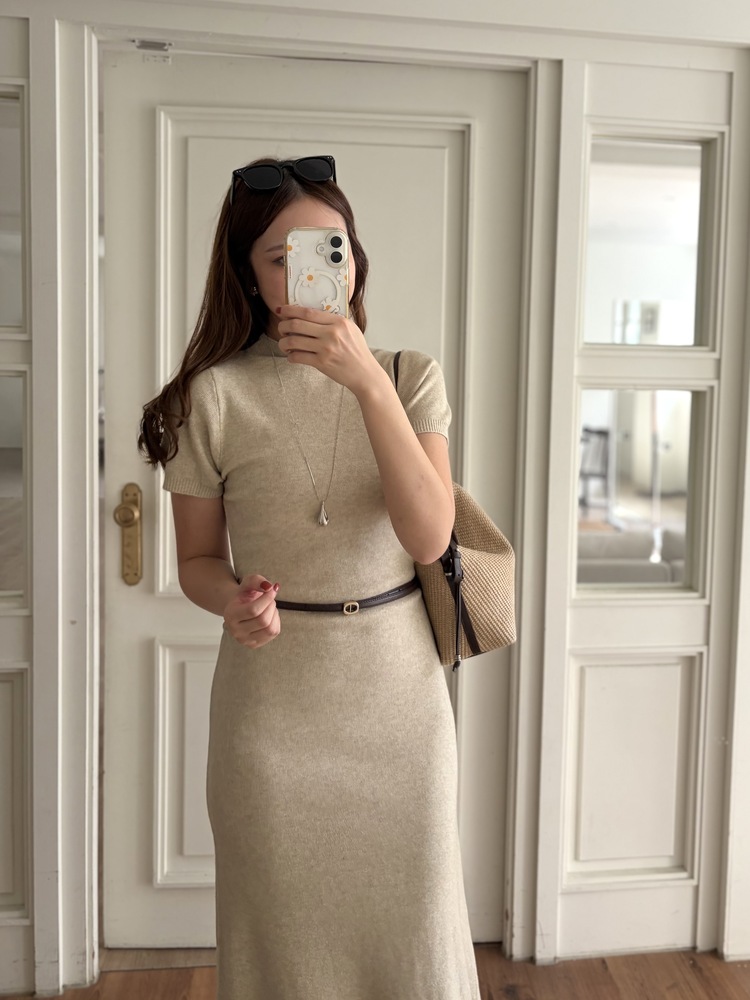 Timeless Belted Knit Dress (Oatmeal)