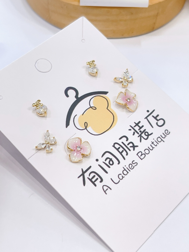 粉樱花蝴蝶耳环套装