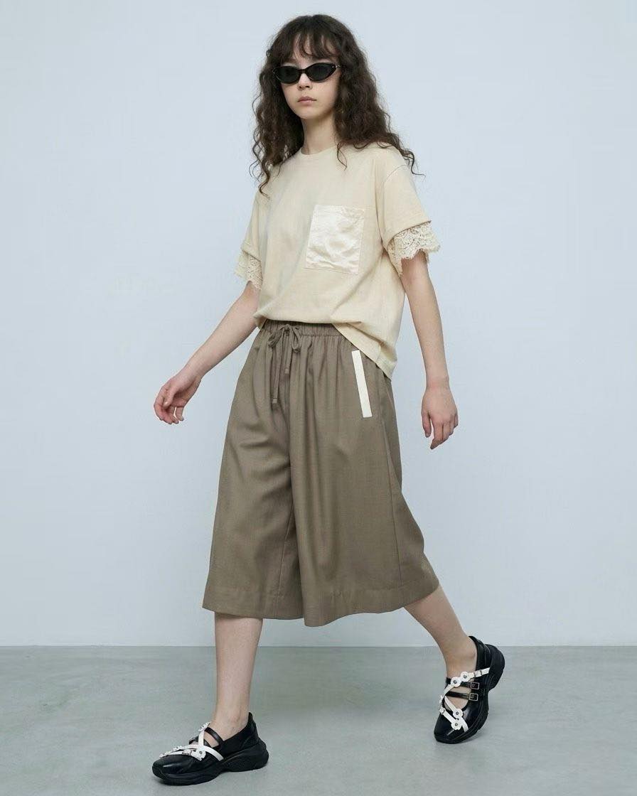 lace layer袖全棉tee