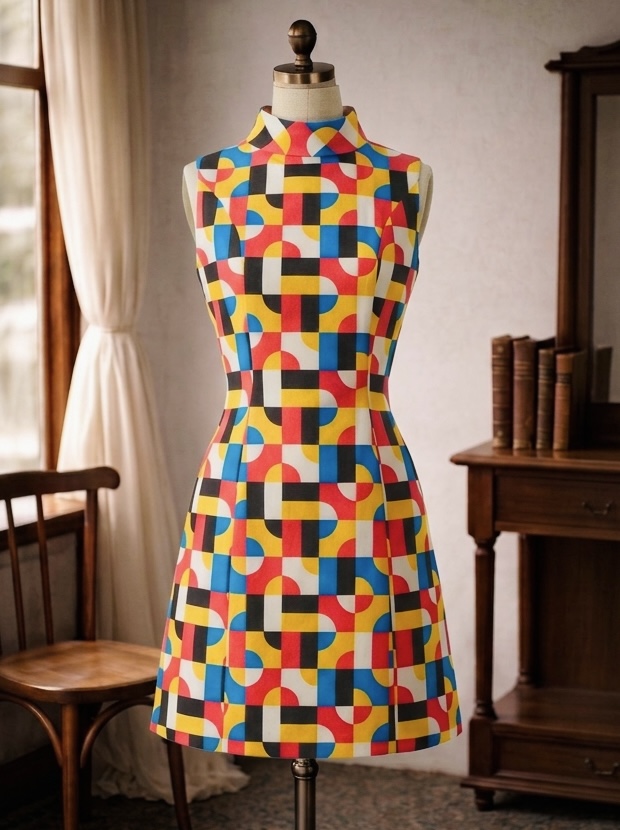 (Last M)1960s style Organic Cotton High Roll Over Collar Dress (FM220)