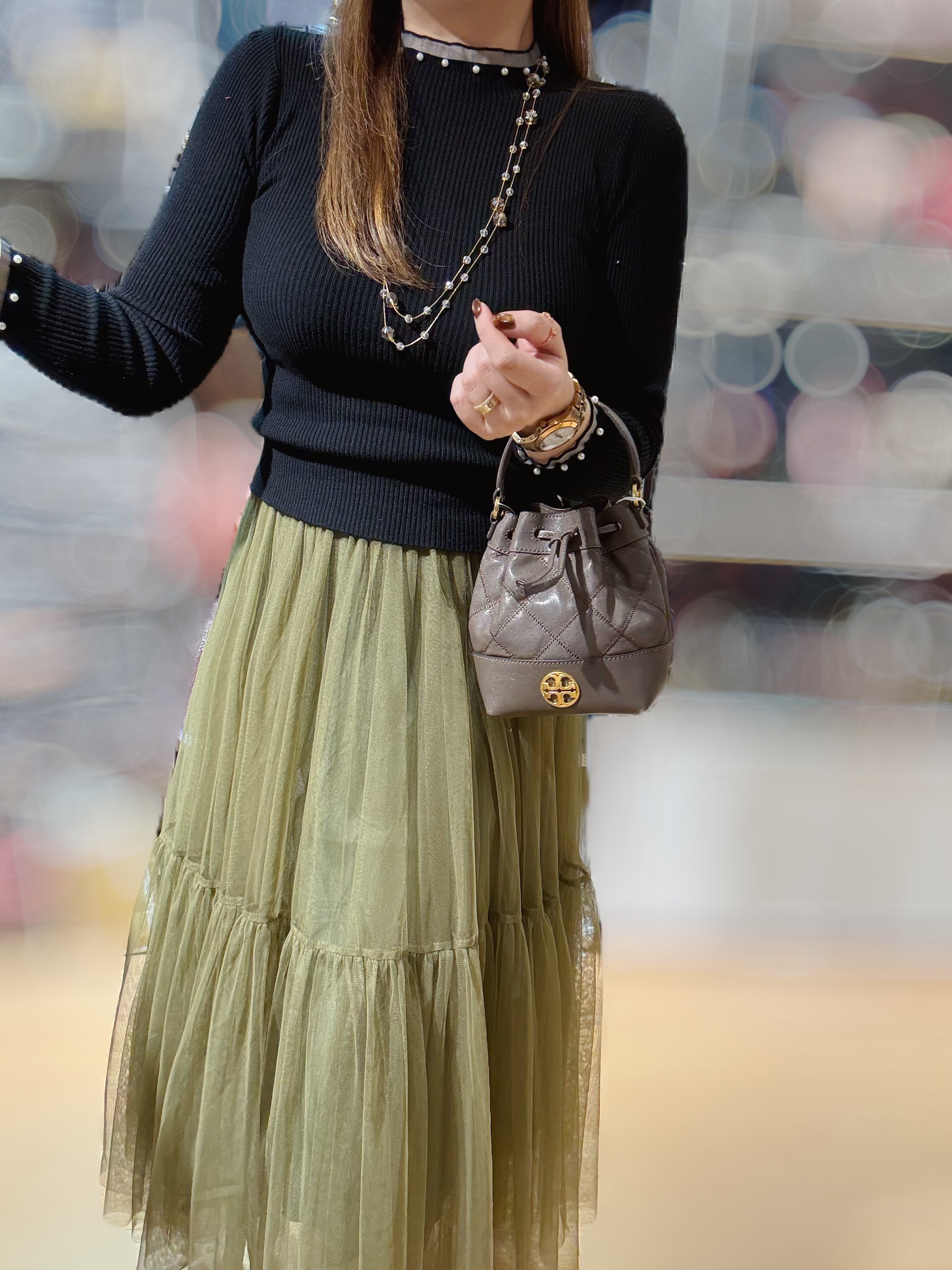 Tory birch Willa mini drawstring bag grey