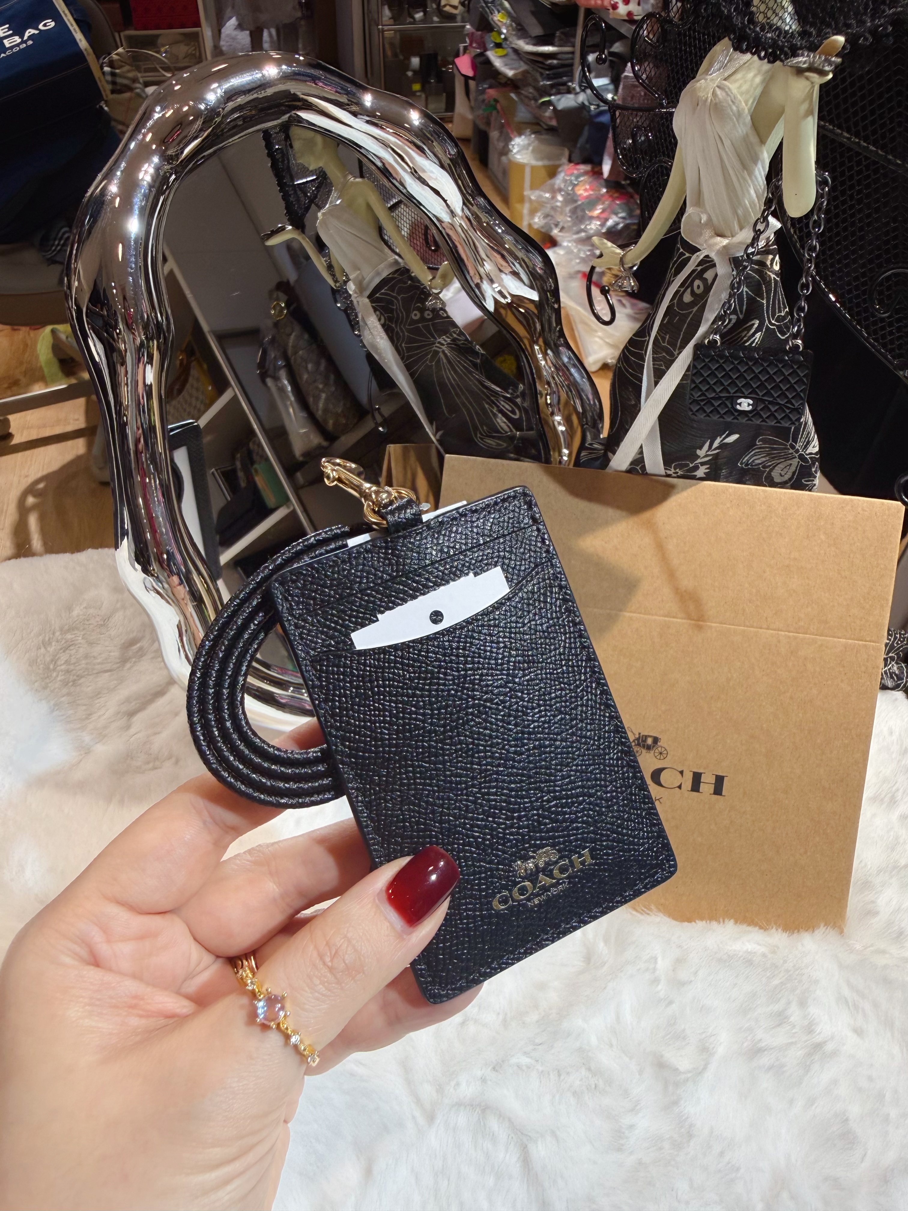 Coach lanyard card case sf/blk