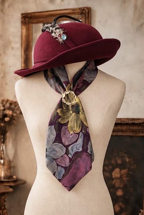 C.a. 1970s Canadian Montreal Andre Burgundy Red Felt Feather Hat/Lady Fedora Hat with Spider Brooch(MT486)