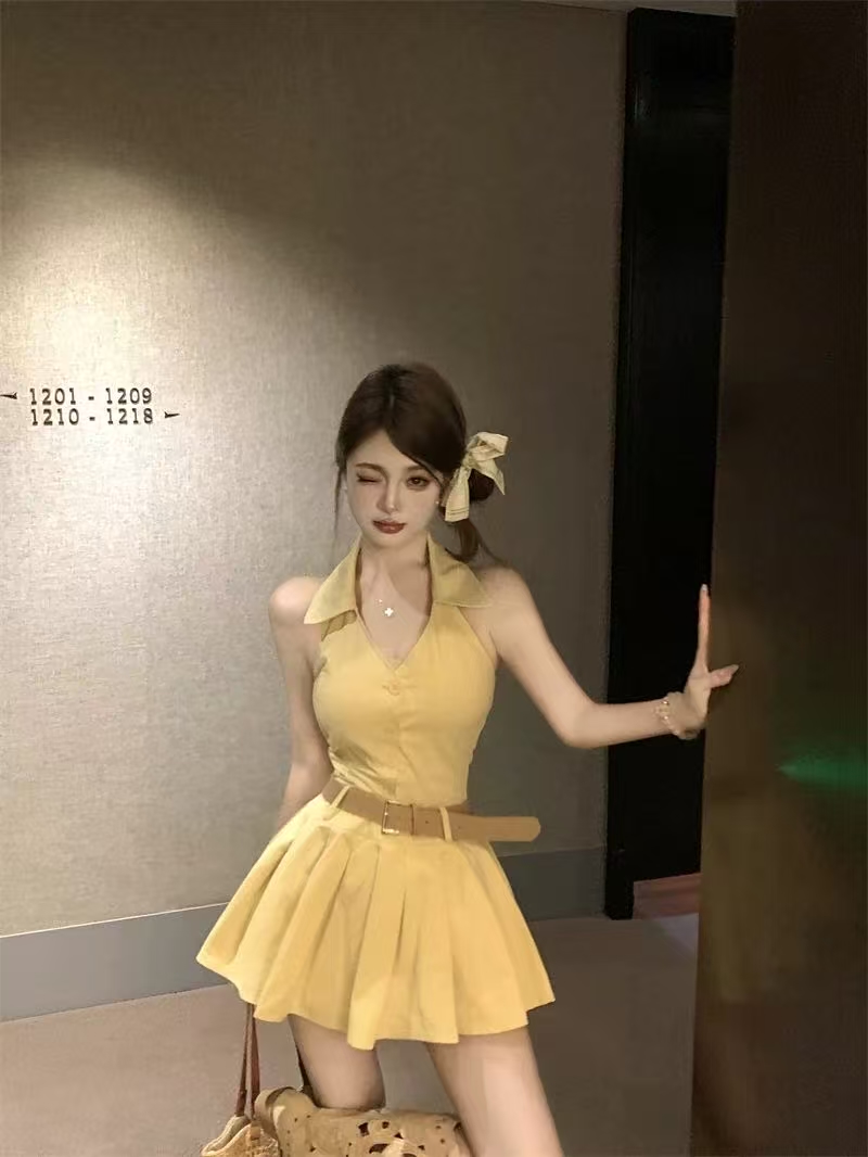 DR374辣妹露背v领裙