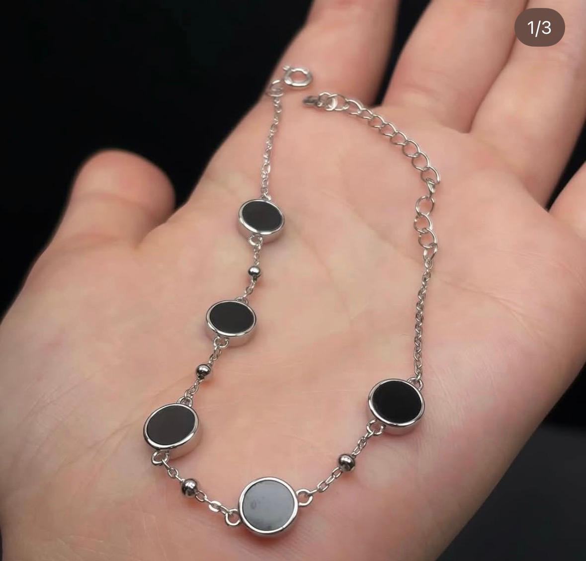 墨翠正圓蛋面銀鑲手鏈