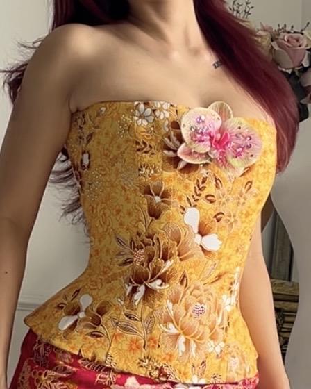 [PREORDER] HABA Reversible Batik Longline Corset in Sunshine Yellow - Limited Edition