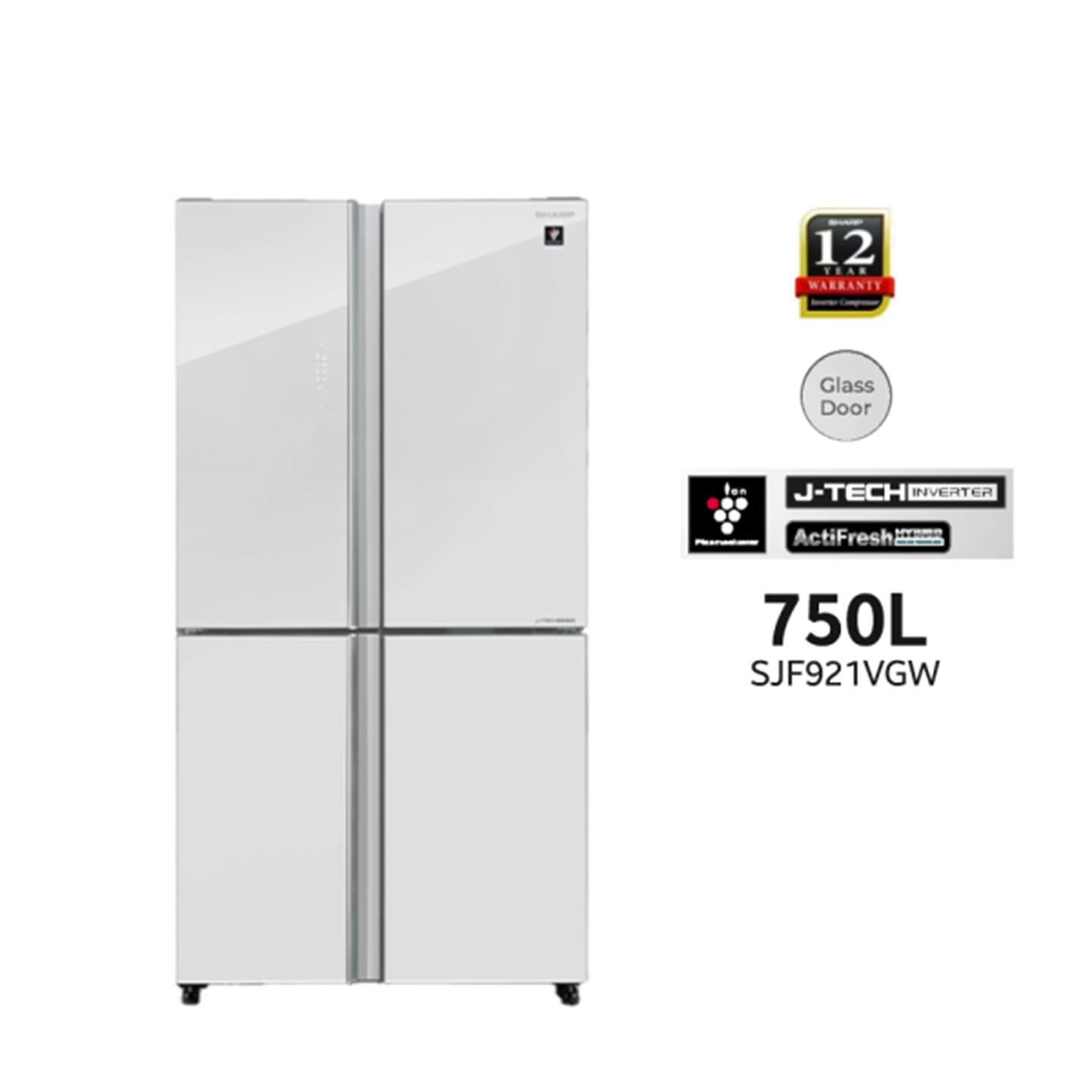Sharp 750L Avance Glass Door 4-Door Refrigerator (SJF921VGW)