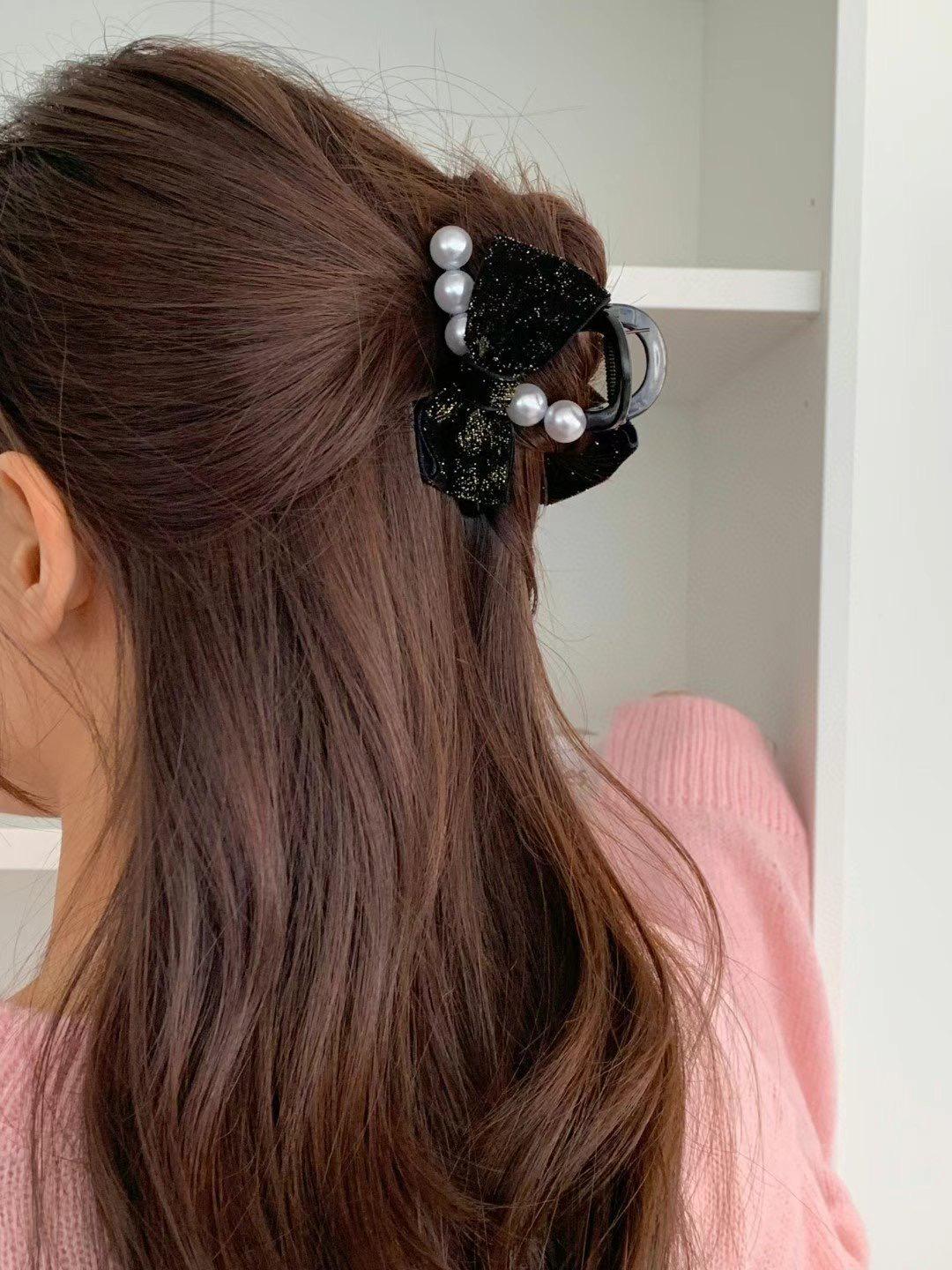優雅珍珠蝴蝶結髮夾