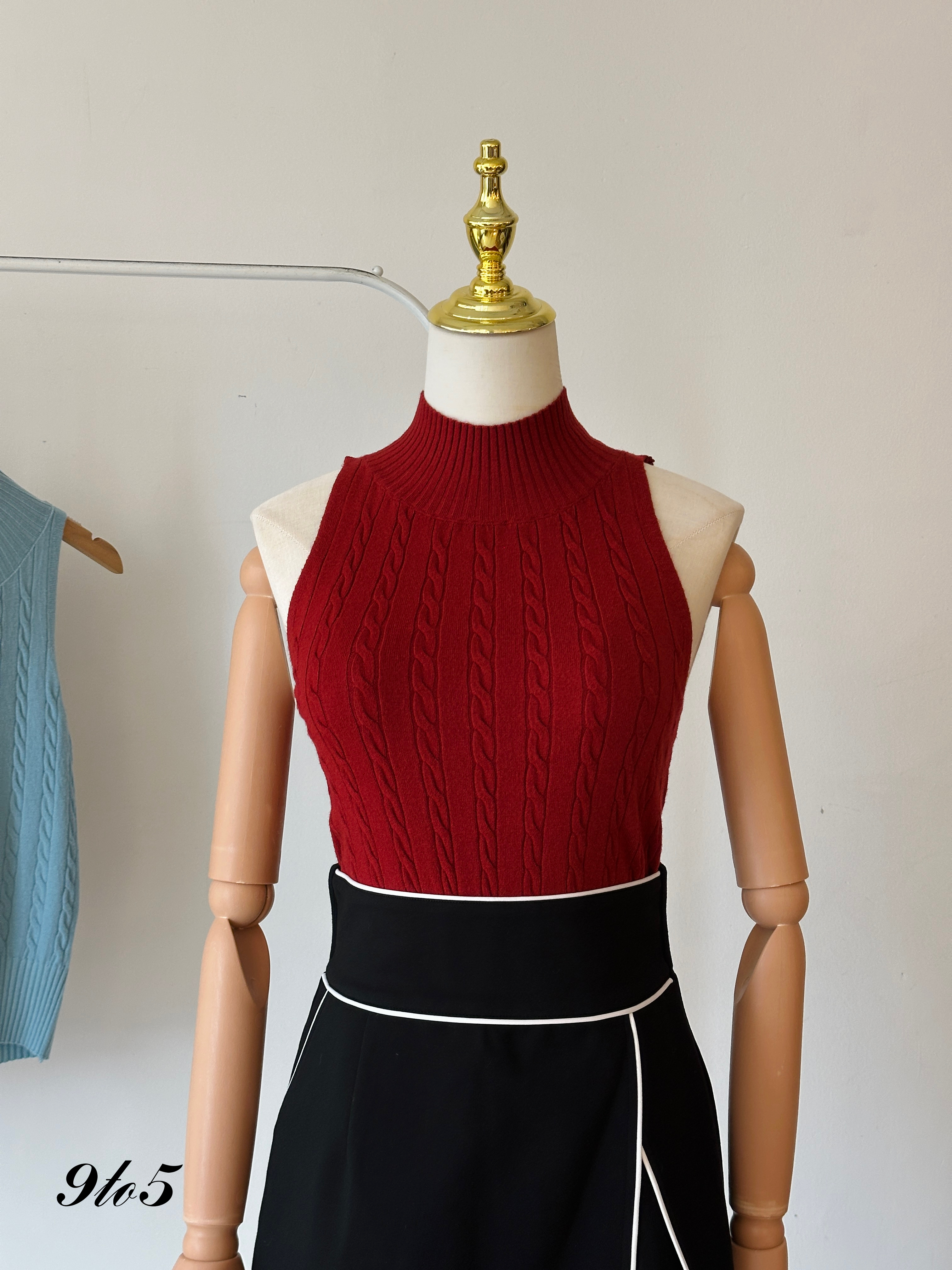 T3948 Mock Neck Sleeveless Knit Top -  6 Colors