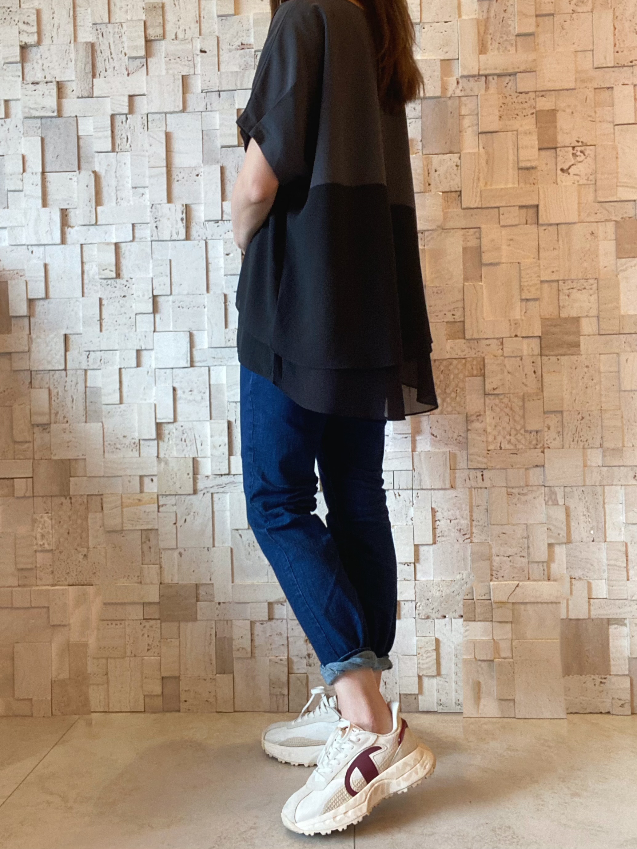 #2075 灰黑撞色雪紡衫🖤