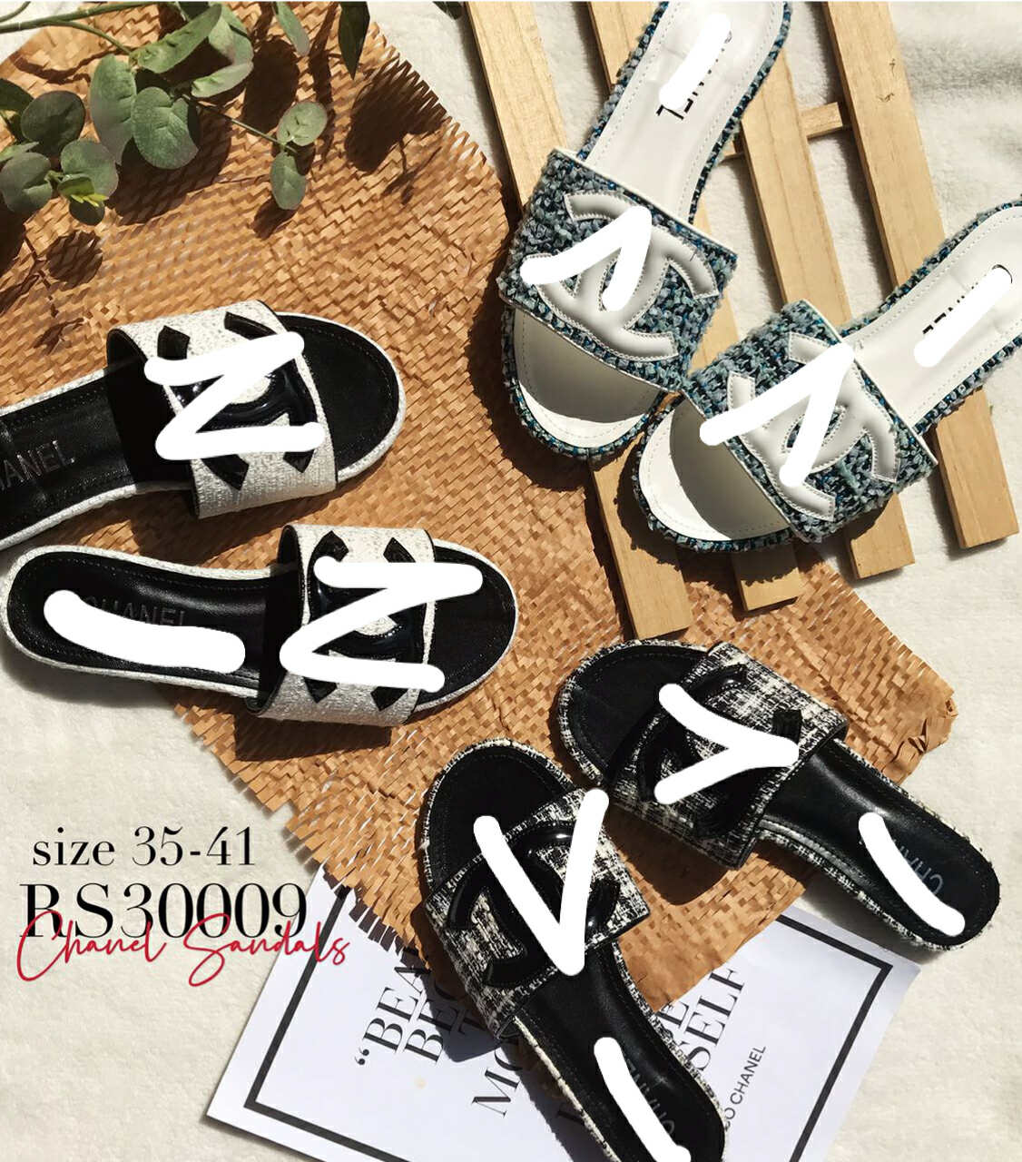 NBD18 RS30009 小香风字母拖鞋（颜色随机⚠️）